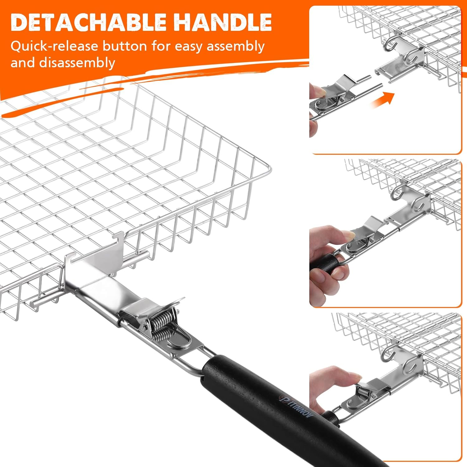 Grill Basket Set, 2Pcs BBQ Grilling Baskets for Outdoor Grill with Removable Handle, Stainless Steel Camping Cooking Grill Accessories for Chicken, Fish, Vegetable, Steak Etc image number 2