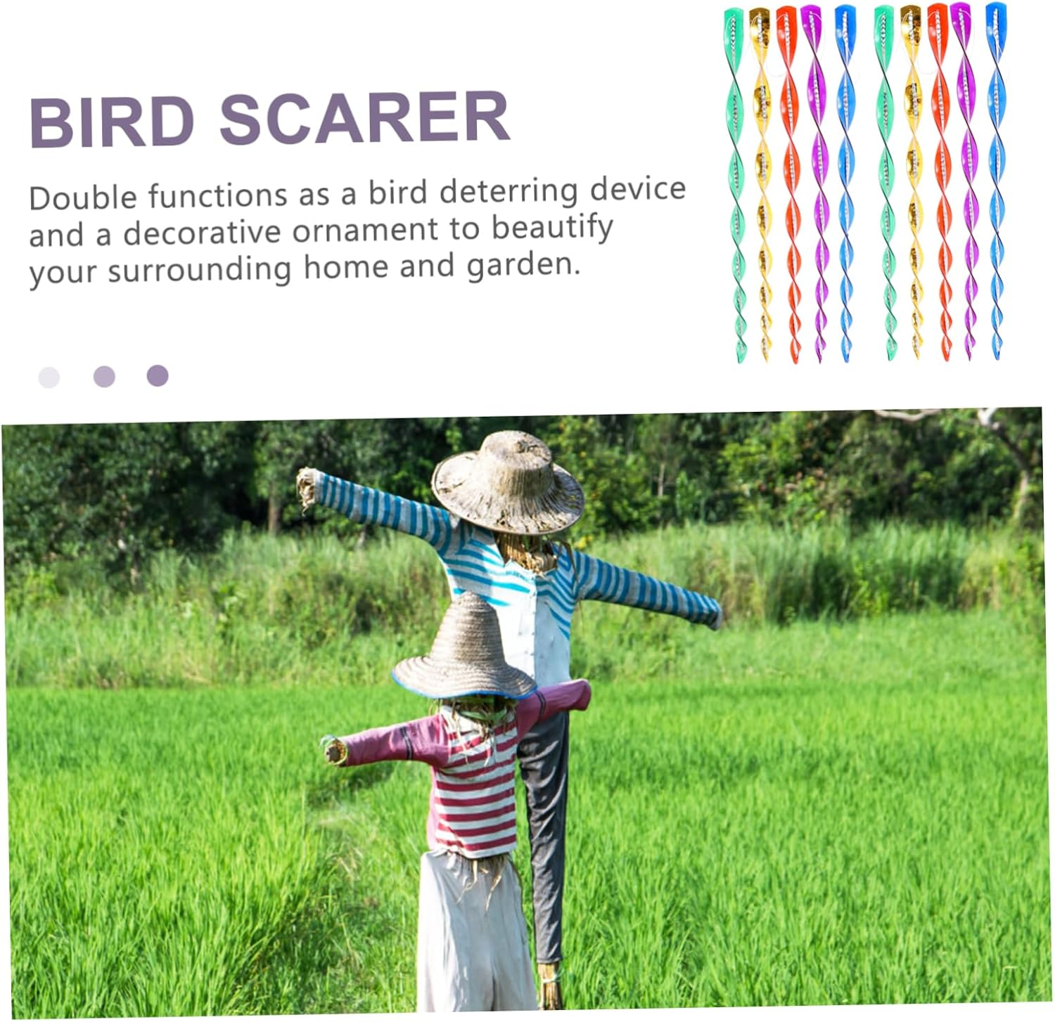 BESPORTBLE 10Pcs Spiral Scare Rods Bird Reflective Strips Deter Pigeons and for Gardens image number 3