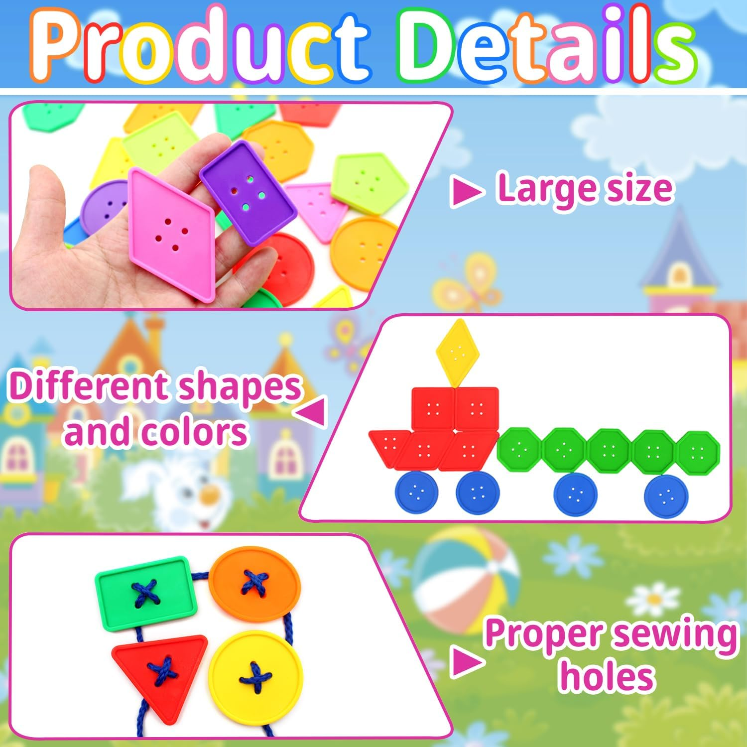 Cinvo 160 Pieces Big Bright Buttons 8 Geometric Shapes Jumbo Sewing Buttons for Crochet Knitting Teaching Shapes, Colors and Motor Skills Arts and Crafts Projects(7 Random Colors) image number 3