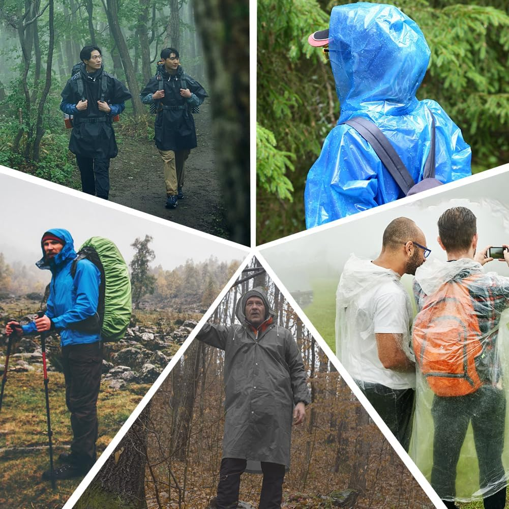 2 Pack Reusable Raincoats for Adults Kids,Eva Rain Poncho Lightweight Rain Coat Waterproof Rain Coats Gear Rain Ponchos with Hood for Men and Women,Easy Fold Raincoat image number 6