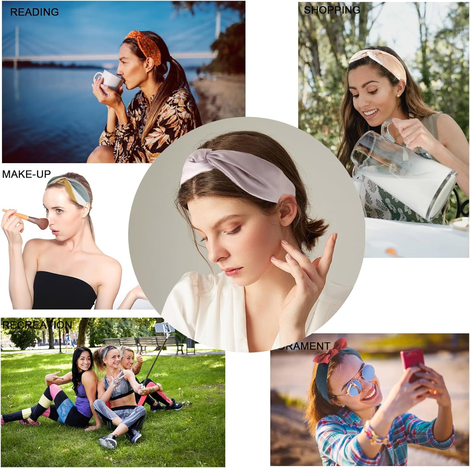 3Pcs Wide Headband French Bow Knot Hair Hoop Fabric Non-Slip Headwear Elastic Twist Hair Accessories Alice Hair Bands for Women Uk (Blackv) image number 5