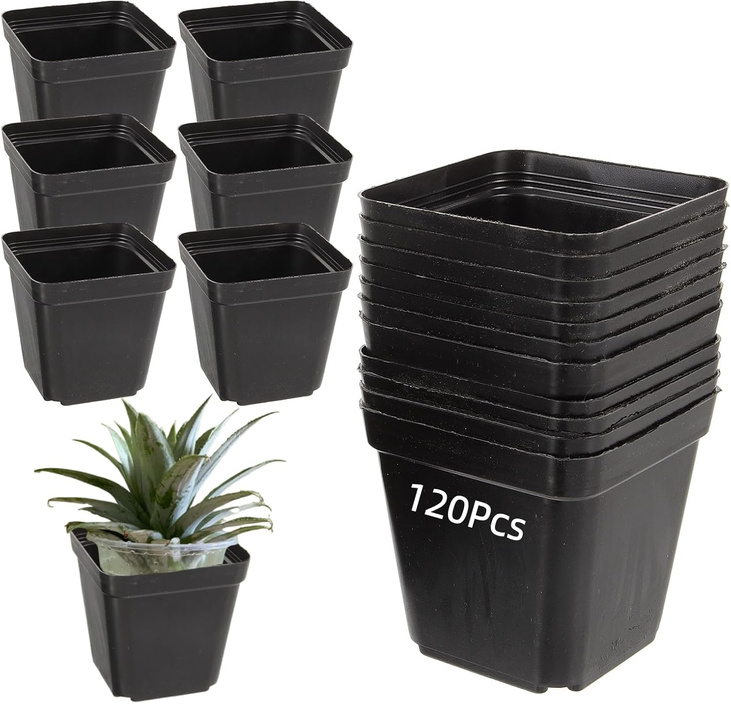 Balacoo 120 Pcs Square Seedling Nursery Pots, Plastic Flower Pots with Drainage Hole, 2.75 Inch Lightweight Garden Seedling Nursery Planters for Succulent, Flower, Herb, Hydroponic Plants (Black) image number 1