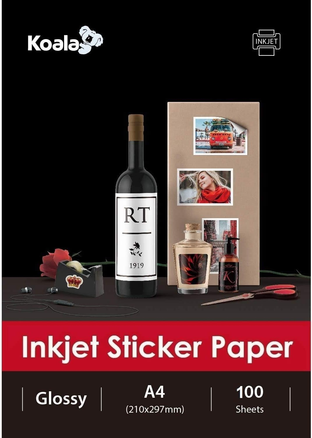 KOALA Inkjet Self Adhesive/Sticky Back White Glossy Photo Paper, Label Printing Paper, A4, 100 Sheets image number 1