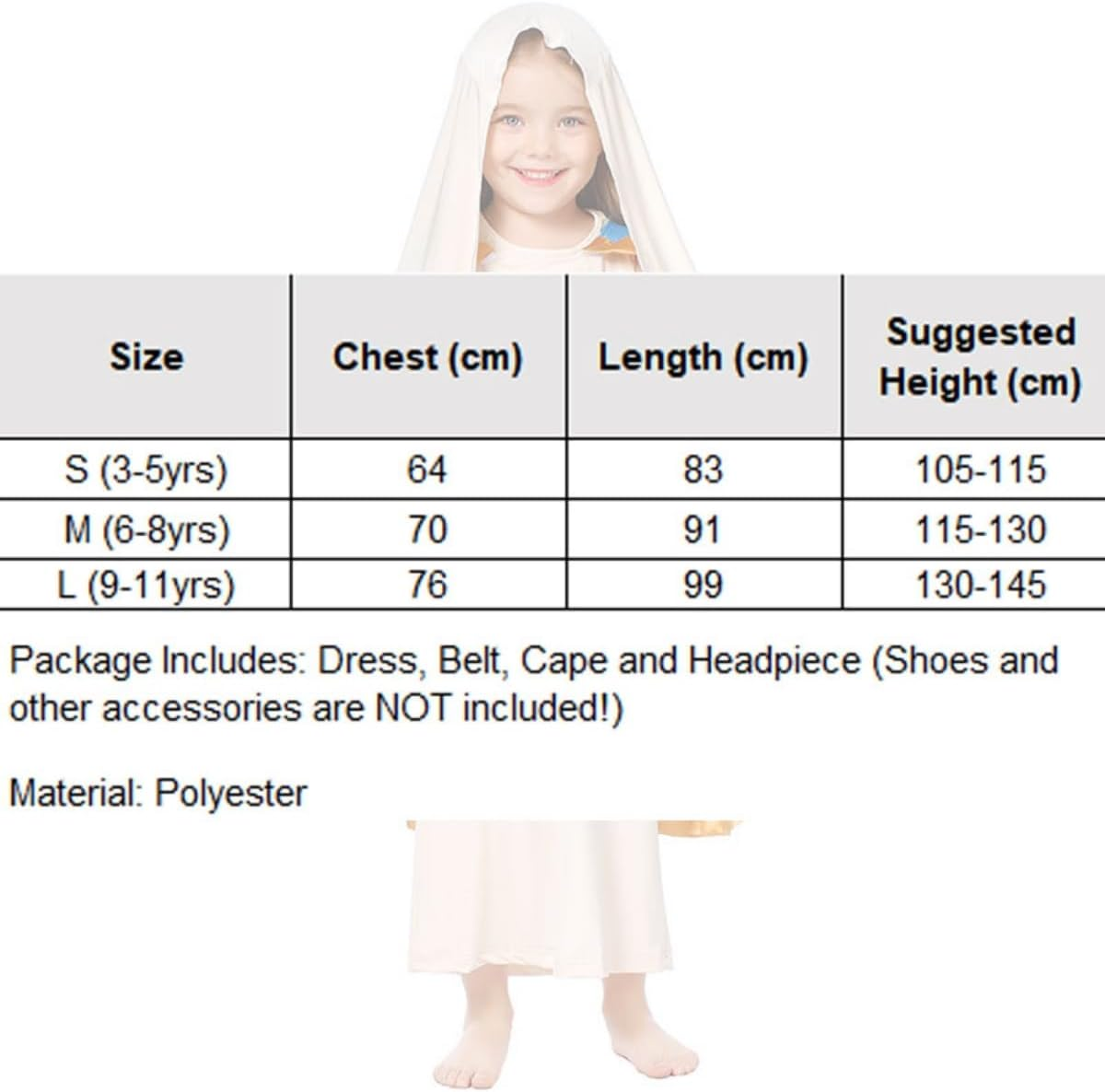 Costume Bay Virgin Mary Religious Biblical Robe Costume Cosplay Halloween Religious Celebrations Christmas Dress up White Blue Parties Cultural Events image number 3