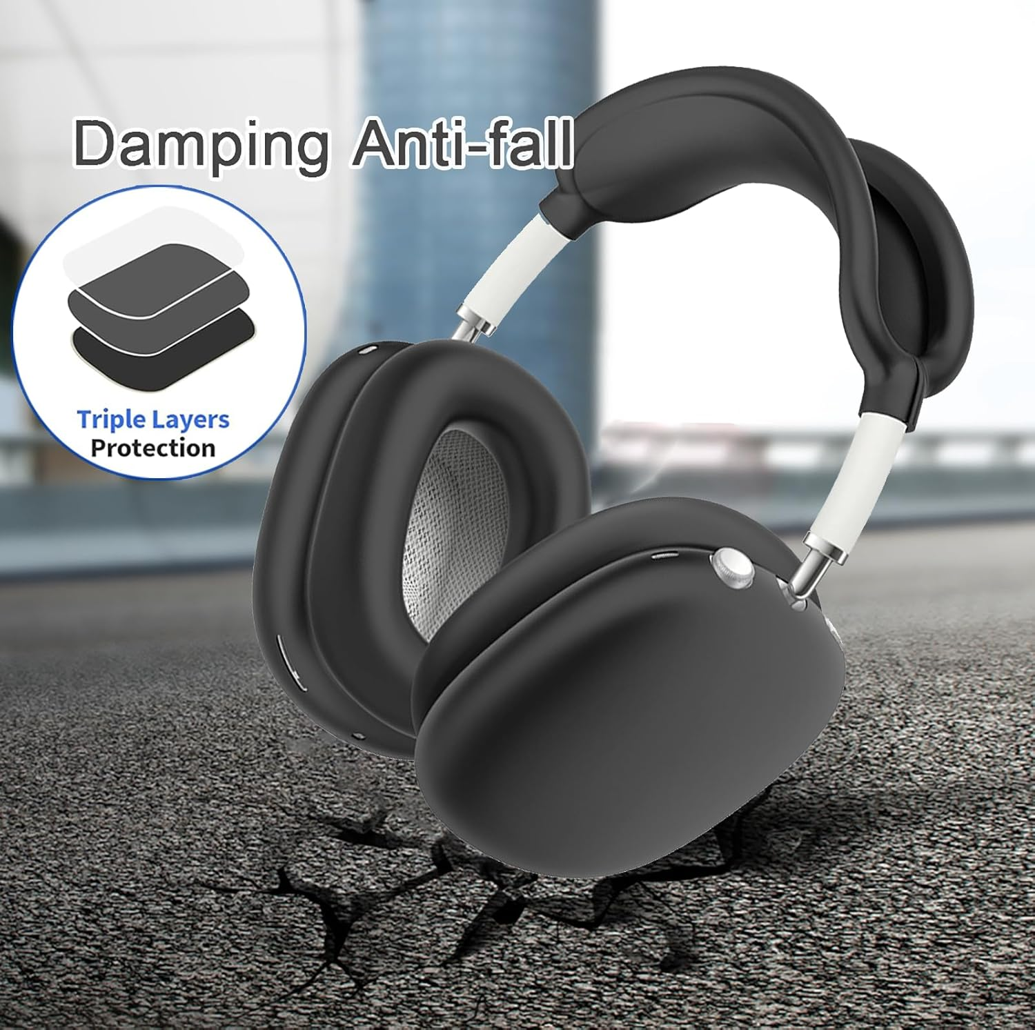 USTIYA Case for Airpods MAX 2023/2024 Case Silicone Protective Silicone Cover with Keychain (Black) image number 3