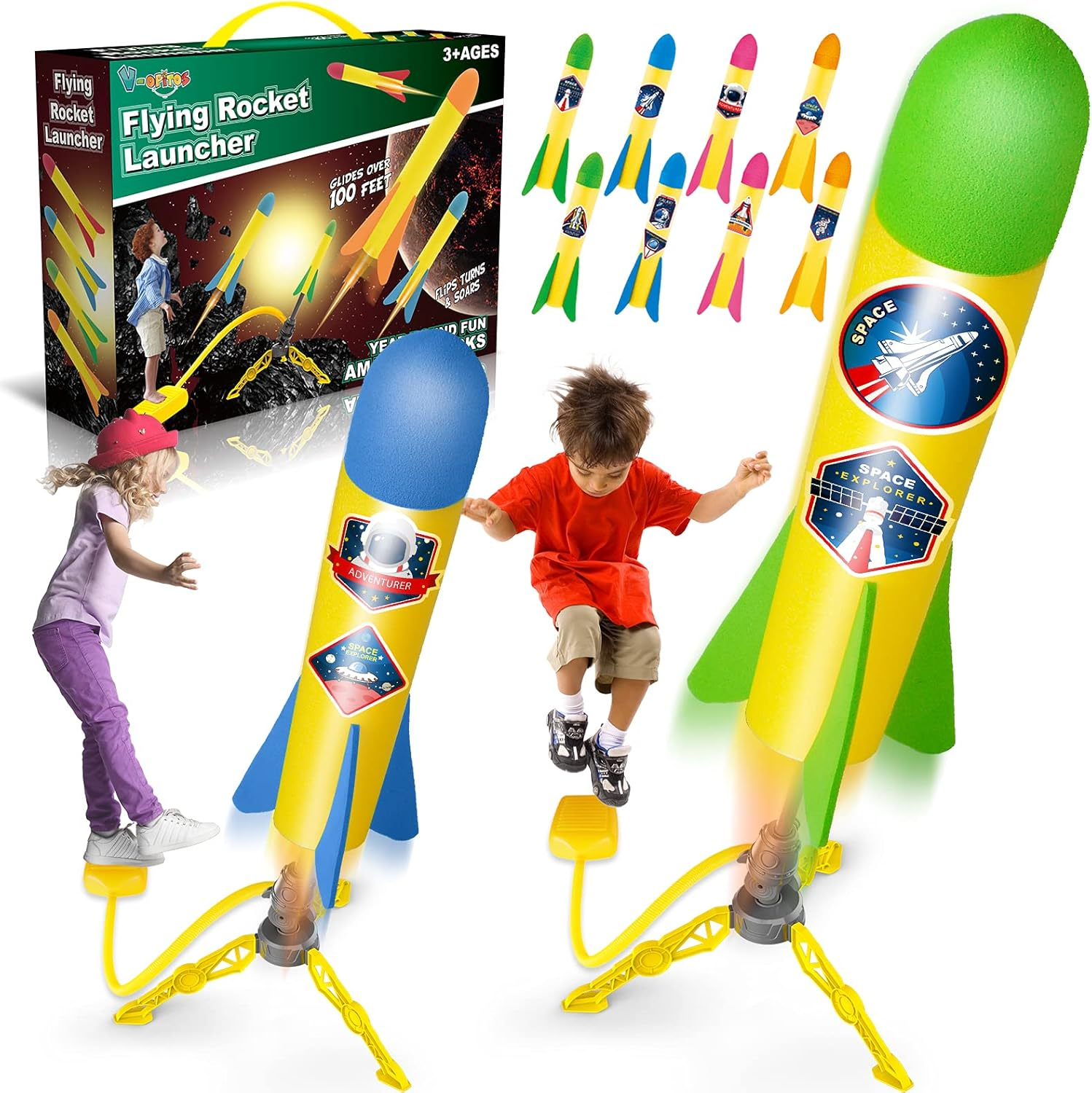V-Opitos Rocket Launch Toys for Kids Age of 3, 4, 5, 6, 7, 8 Year Old Boys & Girls, 2 Pack Rocket Launchers with 8 Colorful Foam Rockets, Top Outdoor Game, Ideal Christmas & Birthday Gift image number 2
