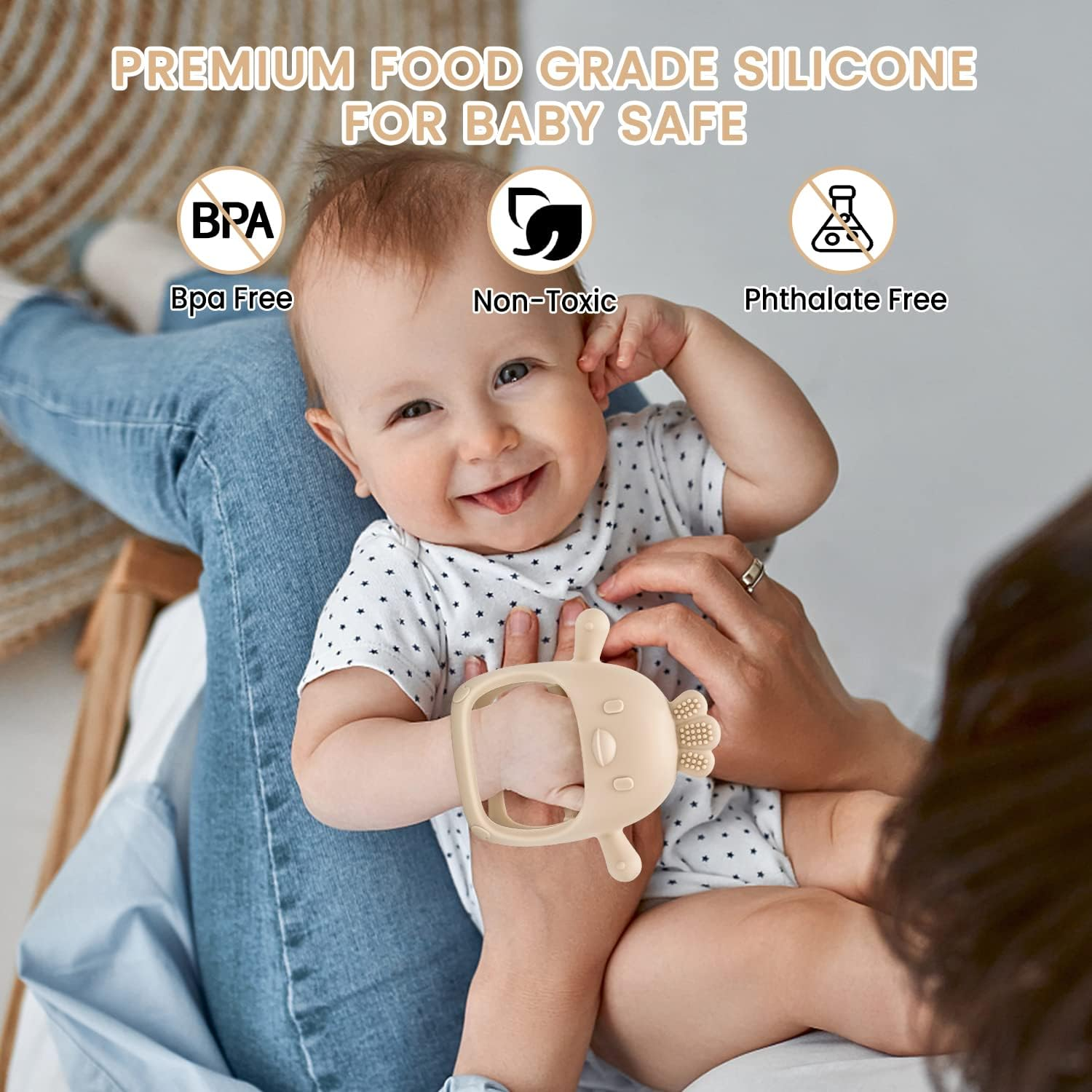 MISSLILI 2Pcs Baby Teething Toy for Infants 3+ Months, BPA Free Anti-Drop Silicone Chick Mitten Teether Toy for Soothing Sore Gums, Baby Chew Toys for Sucking Needs image number 2