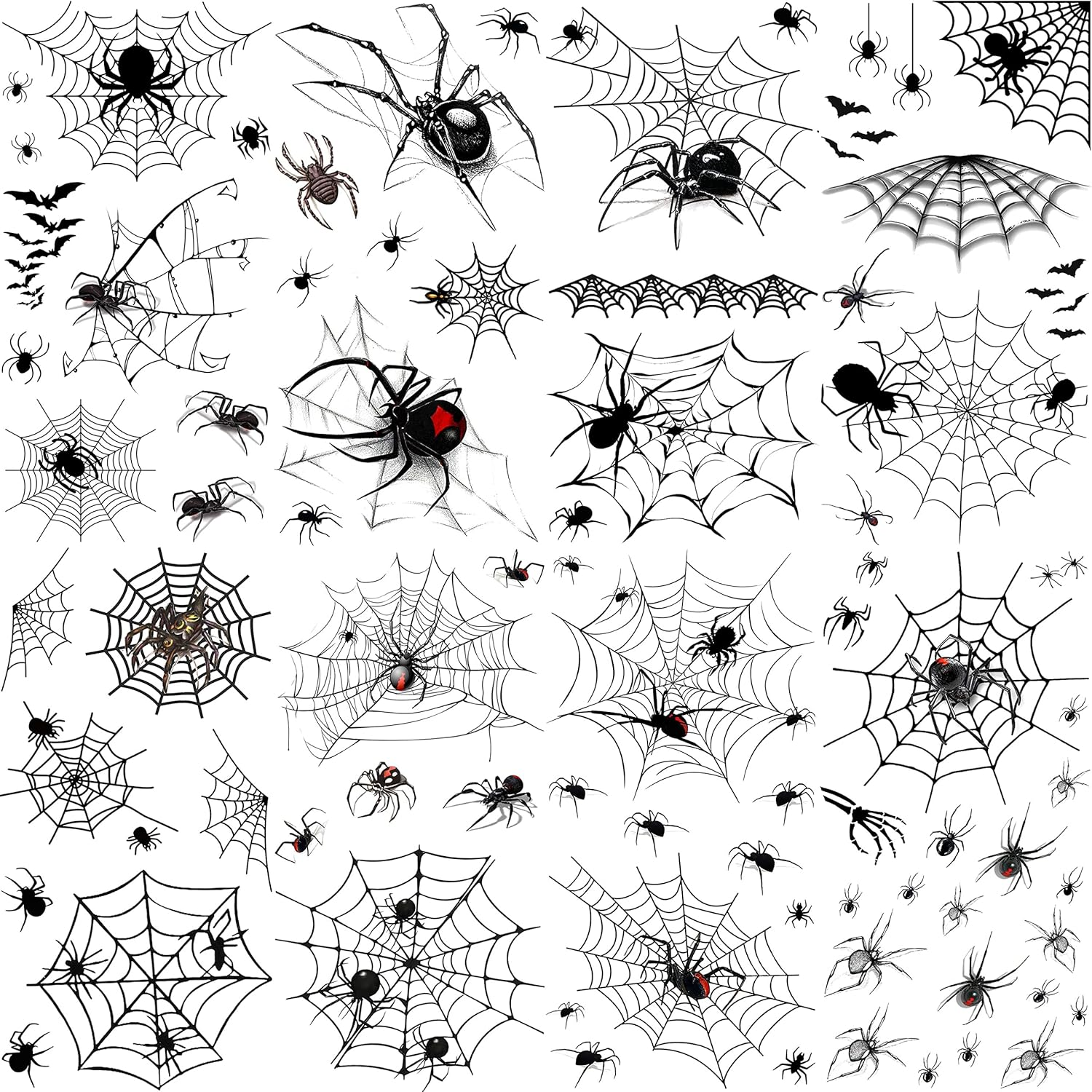 COKTAK 8 Sheets Large 3D Spider Web Temporary Tattoos Halloween Makeup Kit for Women Adults Realistic Witch Bat Zombie Fake Face Tattoos Sticker for Kids Men Adults Scary Halloween Decals Spiderweb image number 6
