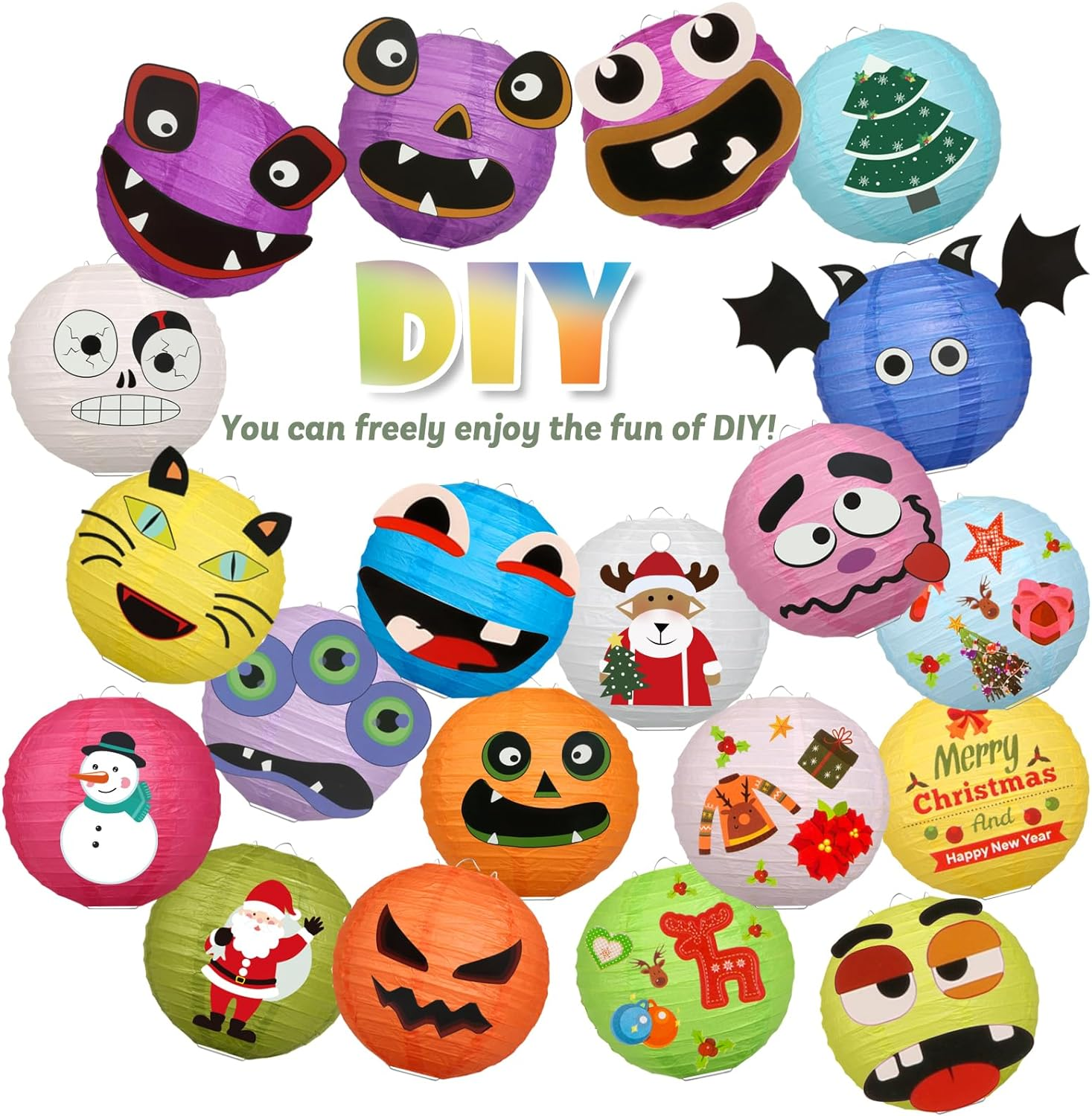 LEMESO 20 PCS Colorful Paper Lanterns 10 Inch / 25 Cm Chinese Lantern Hanging round Paper Lampshade Party Decorations