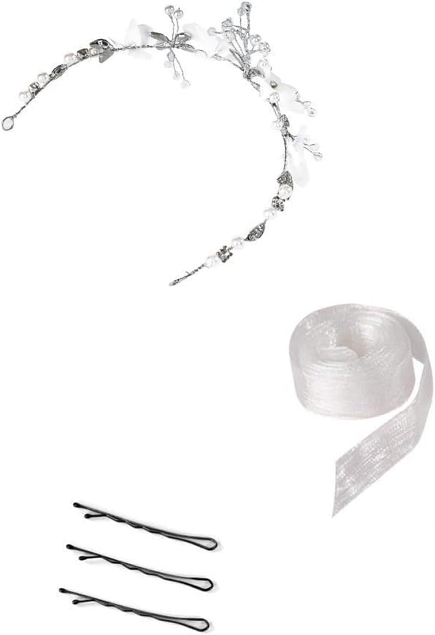 BPTRKOM 1 X Princess Flower Headpiece Pearl Hair Dress Crystal Bridal Wedding Hair Accessories Flower Bride Hair Accessories for Girls Flower Girl (White) image number 4