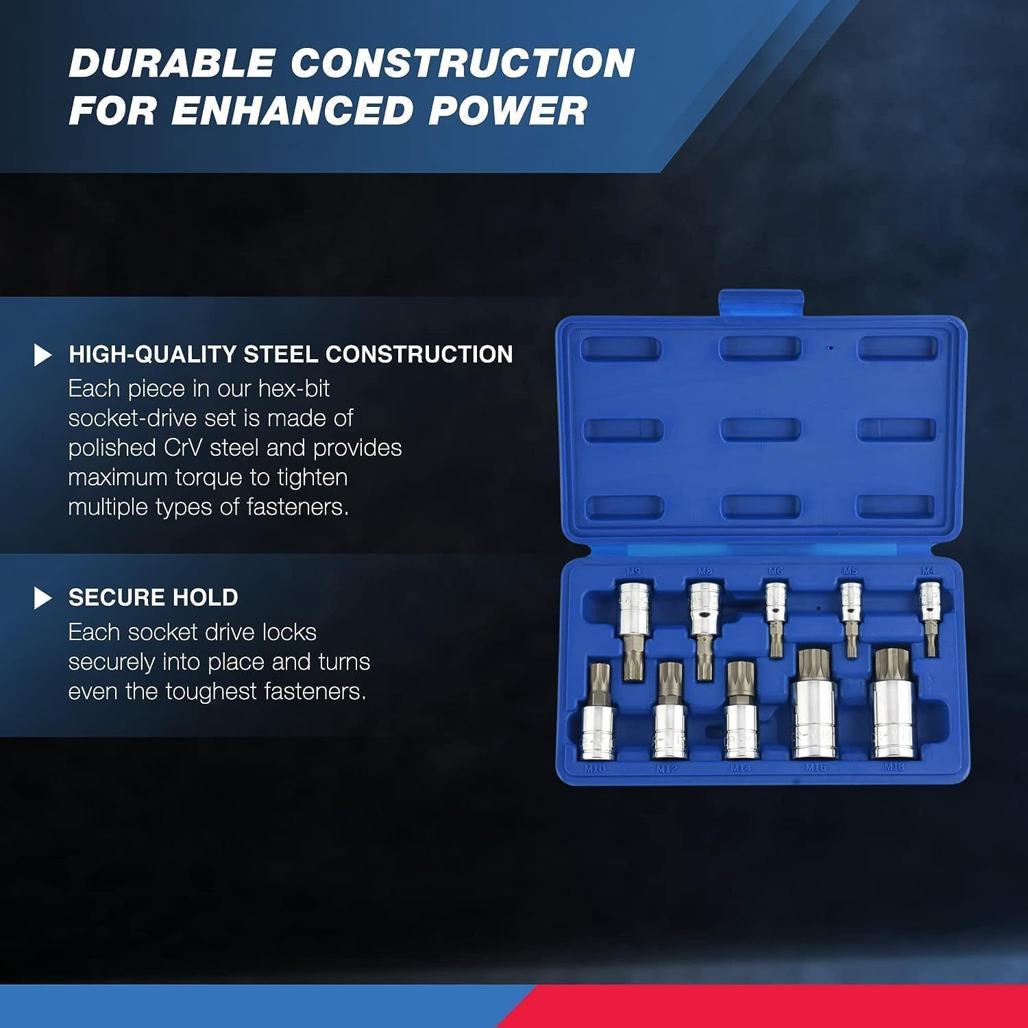Neiko 10056A XZN Triple Square Spline Bit Socket Set, S2 Steel | 10-Piece Set Metric 4Mm &ndash; 18Mm
