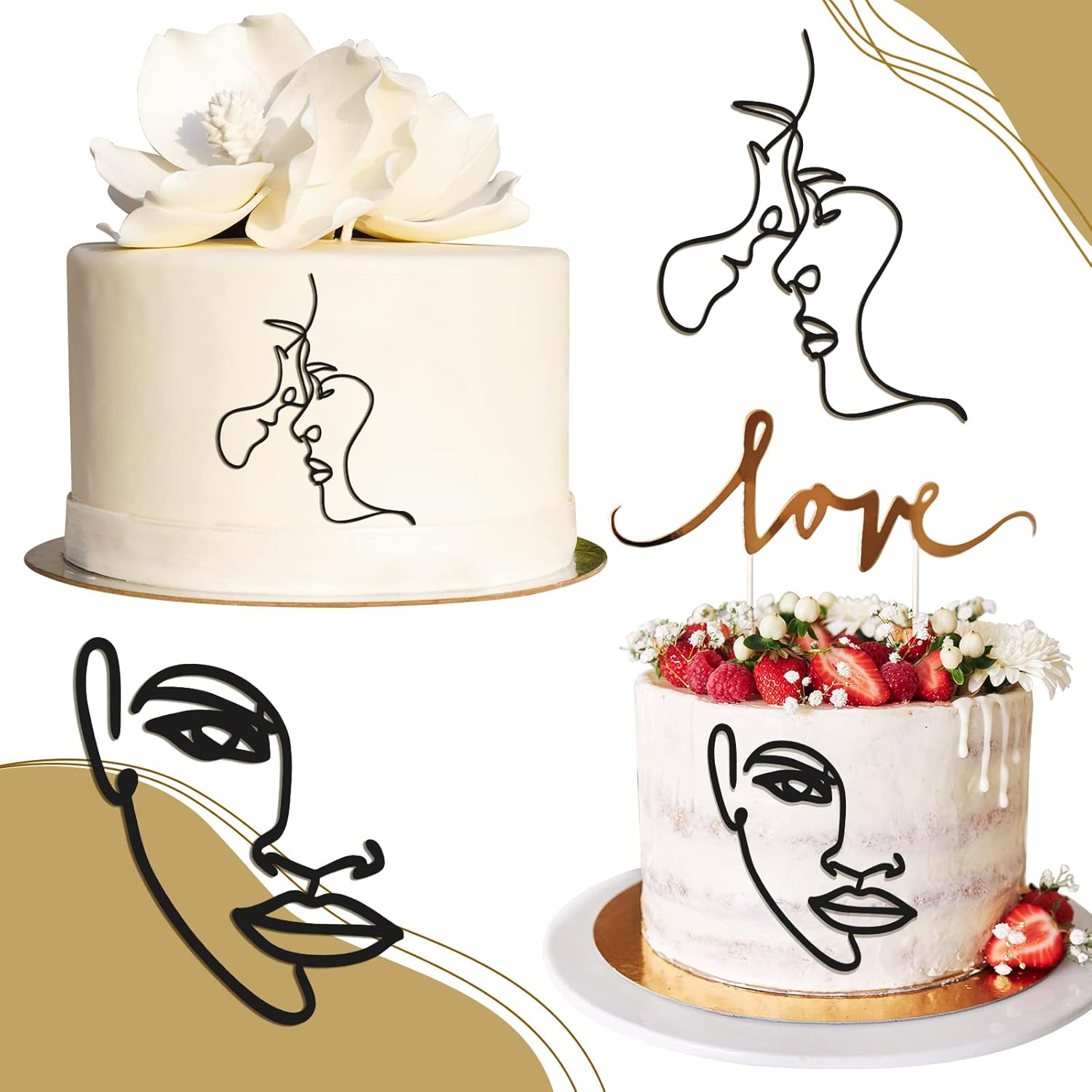 Kigley 22 Pcs Minimalist Art Lady Face Cake Topper Butterflies Cake Decoration Acrylic Wedding Birthday Boho Cake Toppers for Women Bridal Shower Party Supplies (Black) image number 3