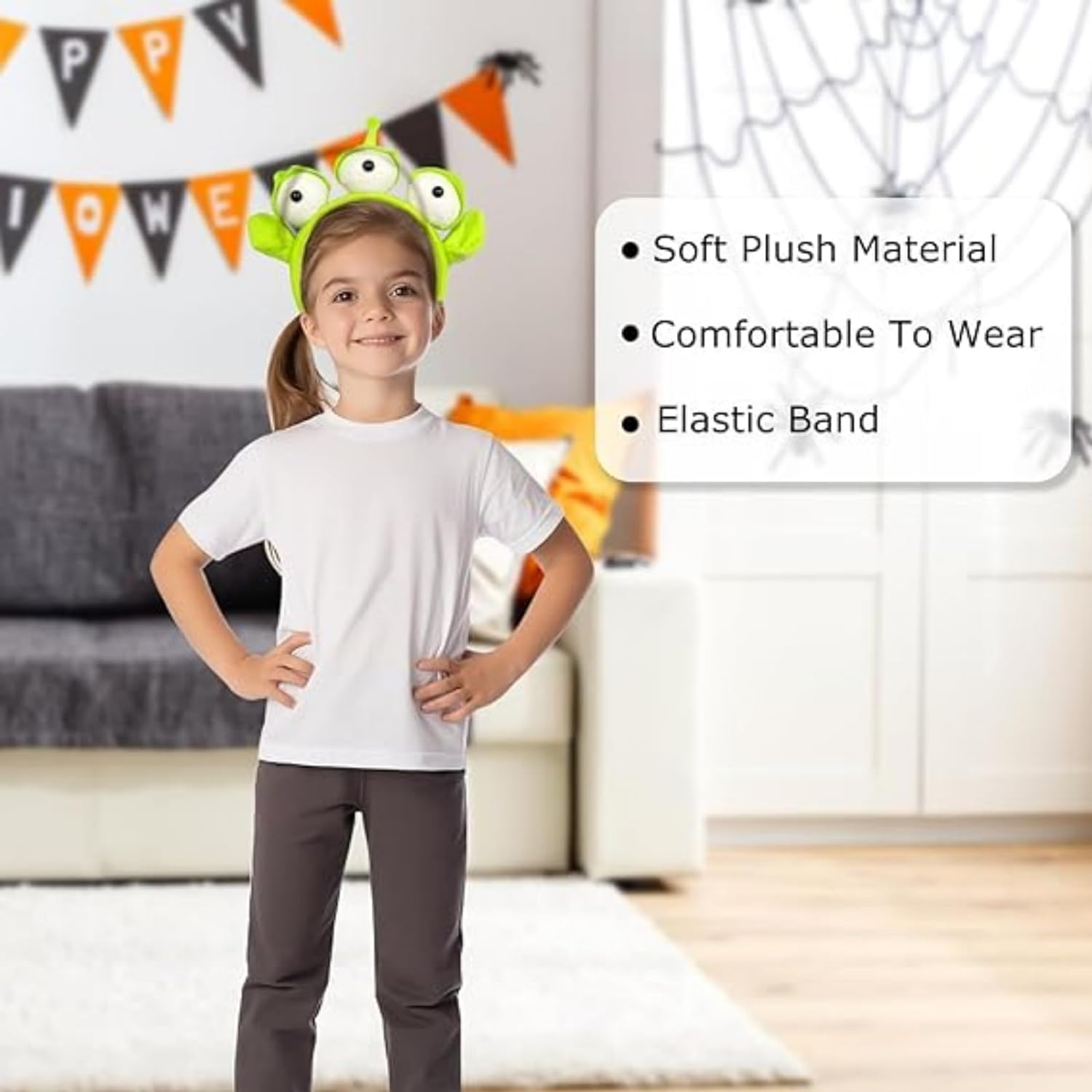 Three-Eyed Alien Monster Headband - Stretchy Cute Eyeball Hair Accessory for Themed Party, Cosplay, Halloween - Fun Costume for Girls and Kids image number 3