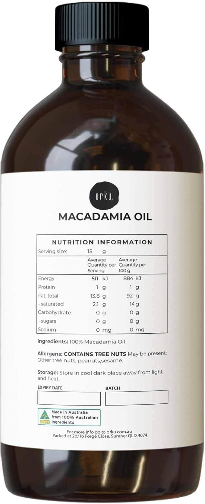 1L Orku Macadamia Nut Oil - Natural Cold Pressed Food Grade Pure Cooking Oils image number 2