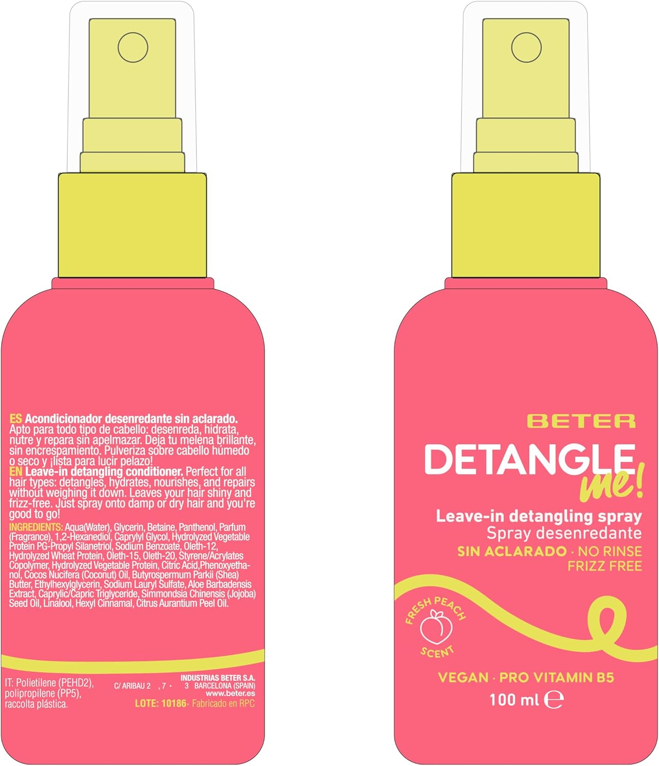 Beter - Pack Brush Natural Fibre Mini + Leave-In Detangling Spray 100 Ml, Peach Fragrance, Detangles, Hydrates, Nourishes and Repairs for All Hair Types