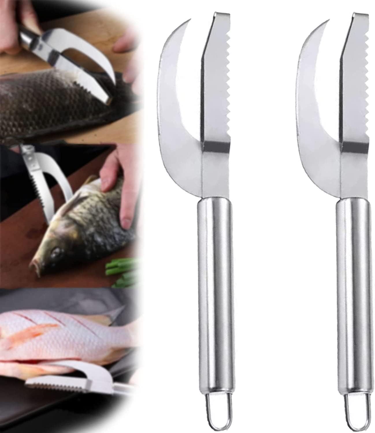 Fish Scale Knife Cut Scrape, 2Pcs Stainless Steel 3 in 1 Fish Maw Knife,3-In-1 Fish Scaler Remover,Multifunction Fish Scale Scraper,3-In-1 Fish Scaler Remover Cutter,Fish Scale Knife Cut Scrape image number 2