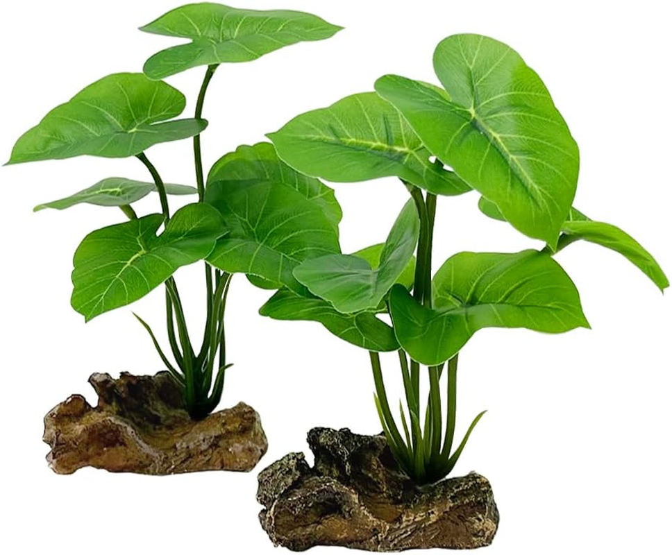Smoothedo-Pets Fish Tank Decor Aquarium Decorations Ornaments Betta Leaf Pad Hammock Plastic Artificial Plant Goldfish Fish Hides Small Tank/Reptiles Plants Driftwood (Green-Type-A-Set)