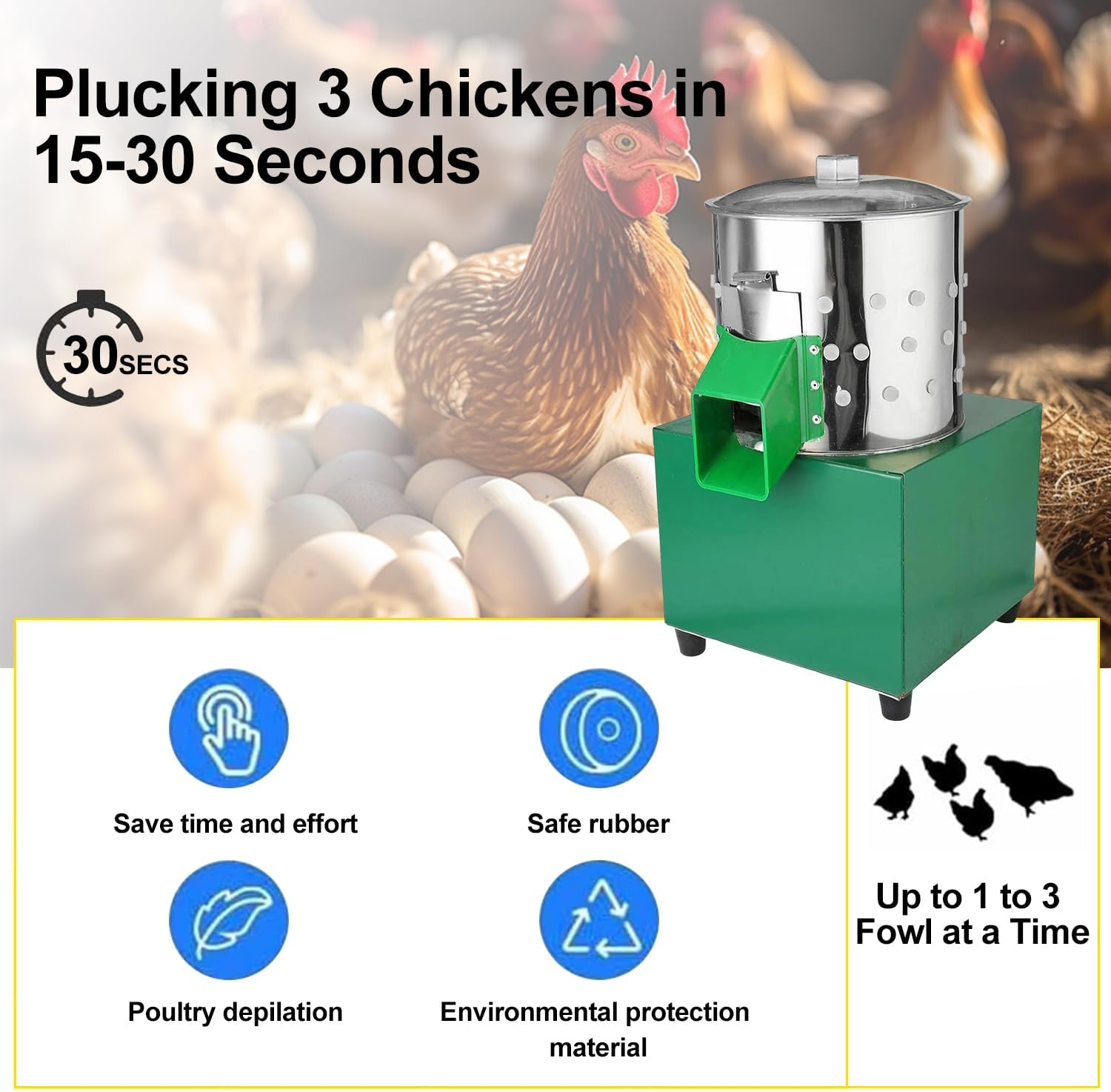 Chicken Plucker Automatic Feather Plucking Machine Heavy Duty Stainless Steel Poultry De-Featherer with 88 Rubber Fingers 60W 550R/Min Mini Electric Chicken Plucker for Duck Goose Bird image number 4