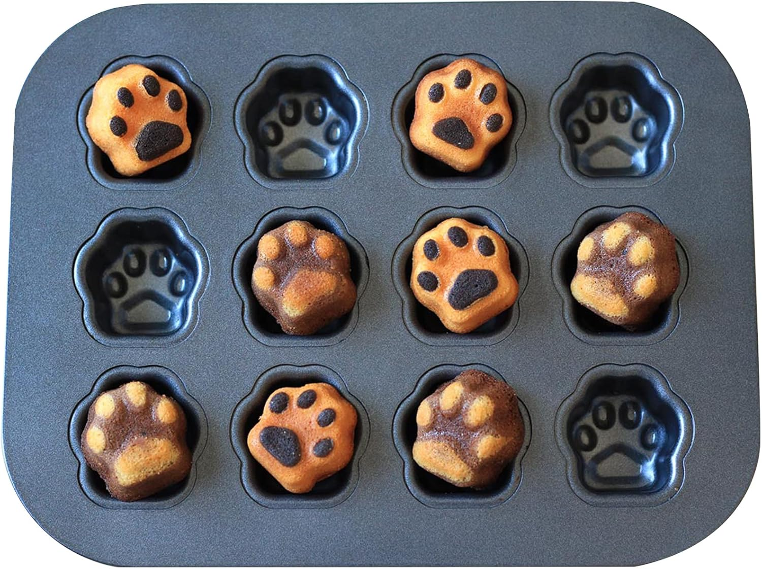 Elesinsoz 12 Cup Mini Dog Cat Paw Print Shaped Madeleine Baking Pan Nonstick Frozen Puppy Treat Cookie Biscuit Cupcake Muffin Cake Ice Cube Popsicle Chocolate Tin Tray Mold Maker for Freezer Oven image number 5