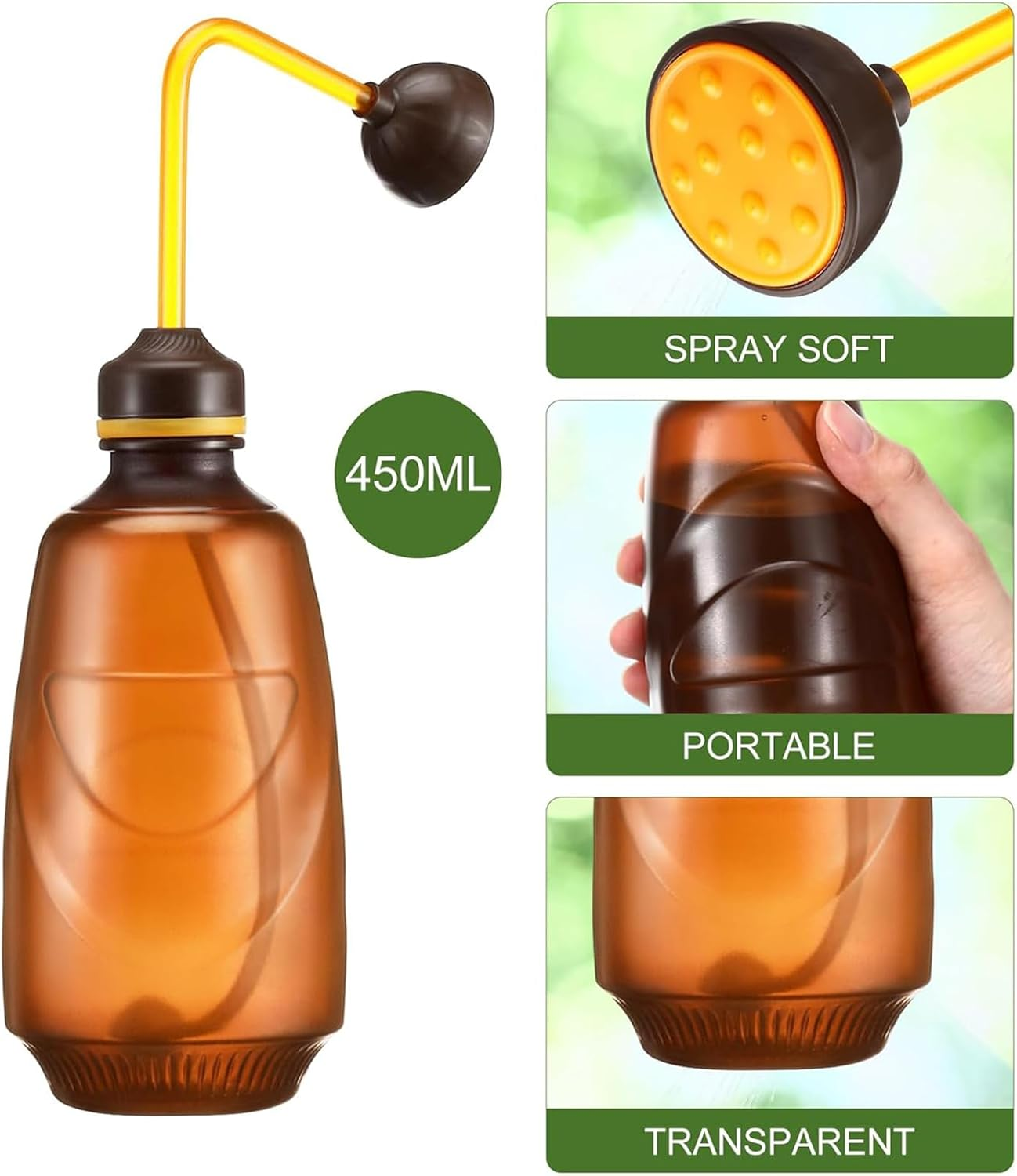 Yeanifeana 450Ml Small Plastic Watering Can for Desk Plants, Mini Indoor Watering Can for Succulents, Roses & Houseplants, Lightweight Leak-Proof Design with Precision Spout (Brown) - Green image number 3