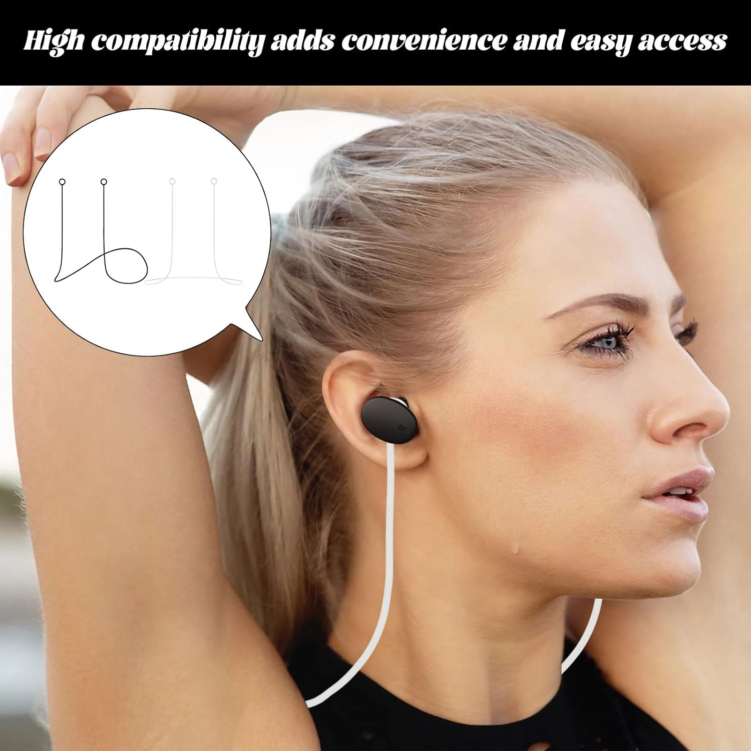 2Pcs Earplug Lanyard, Cord Lanyards, Soft Durable Flexible Silicone Earplug Connection Cable with Flexible Silicone Strap for Convenient Safe Hold of Earplugs, Earphones & Earbuds(Black and White) image number 3