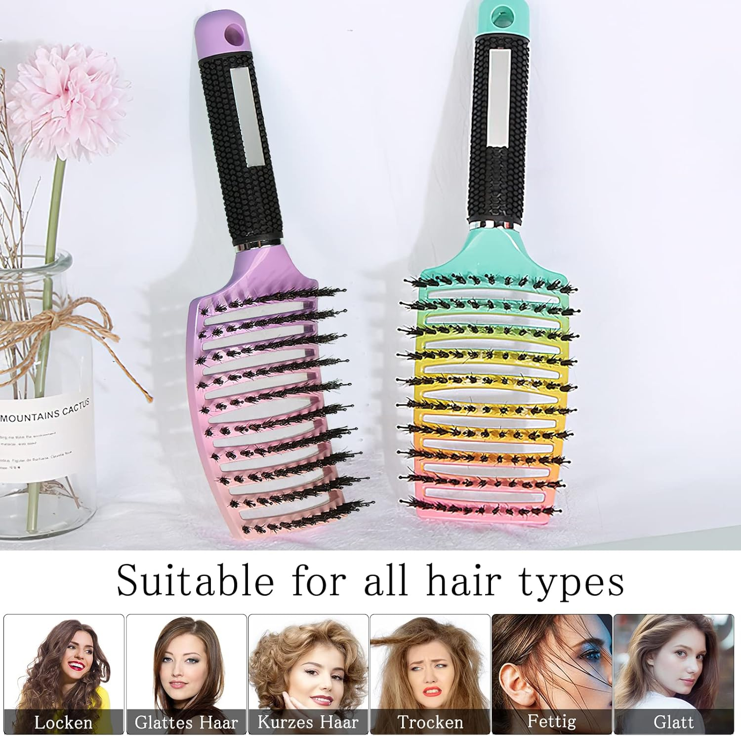 3 Pieces Hair Brush Boar Bristles Detangling Brush Hair Brush without Pulling Detangling Hair Brush Wild Boar Bristles Hair Styling Brush Hair Brush for Women Men Children image number 1