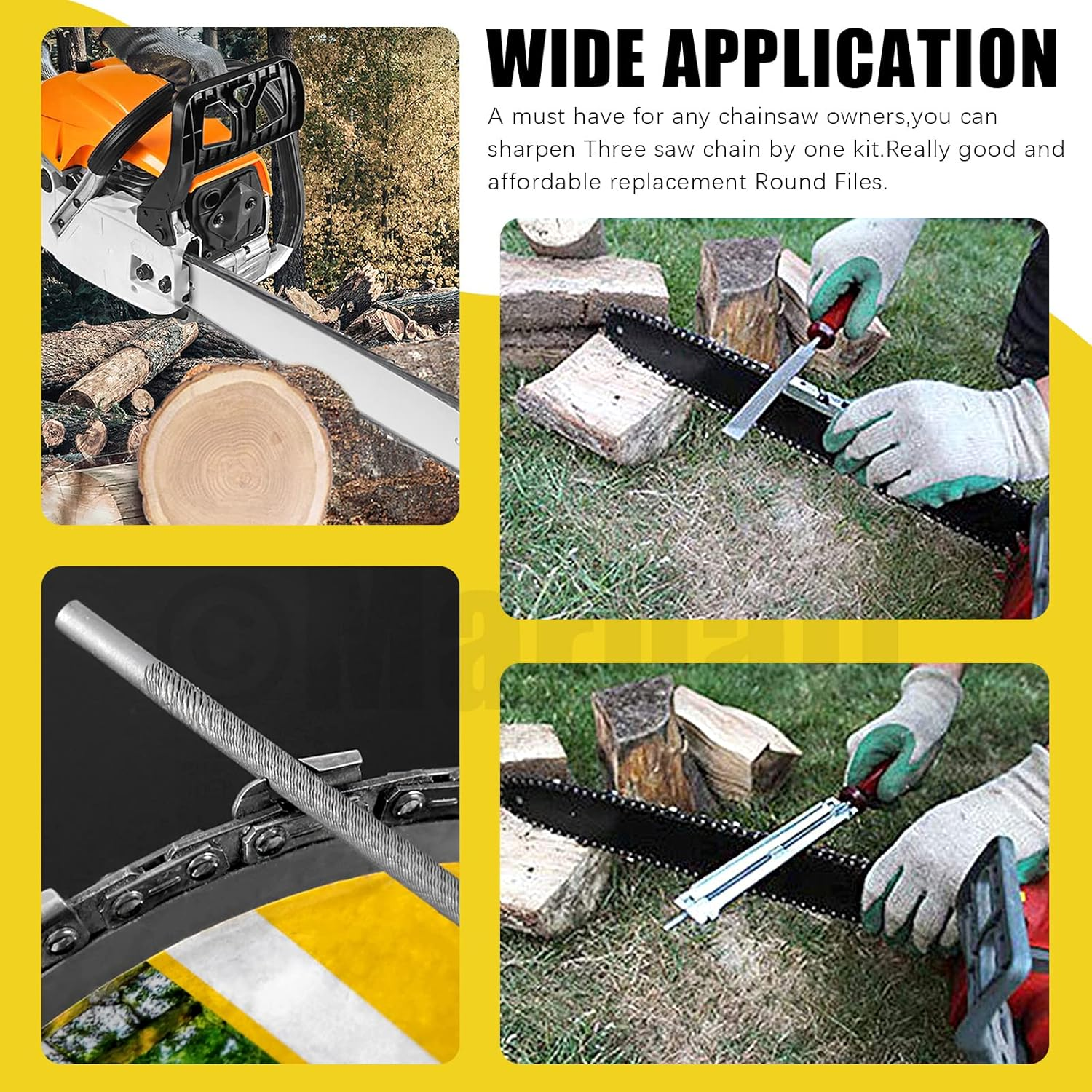 10Pcs Chainsaw Sharpener File Kit Includes 5/32'', 3/16'', 7/32" round Chainsaw Files, Flat File, Wood Handle, Depth Gauge, Filing Guide for Sharpening Filing Chain Saw Teeth Blade image number 1