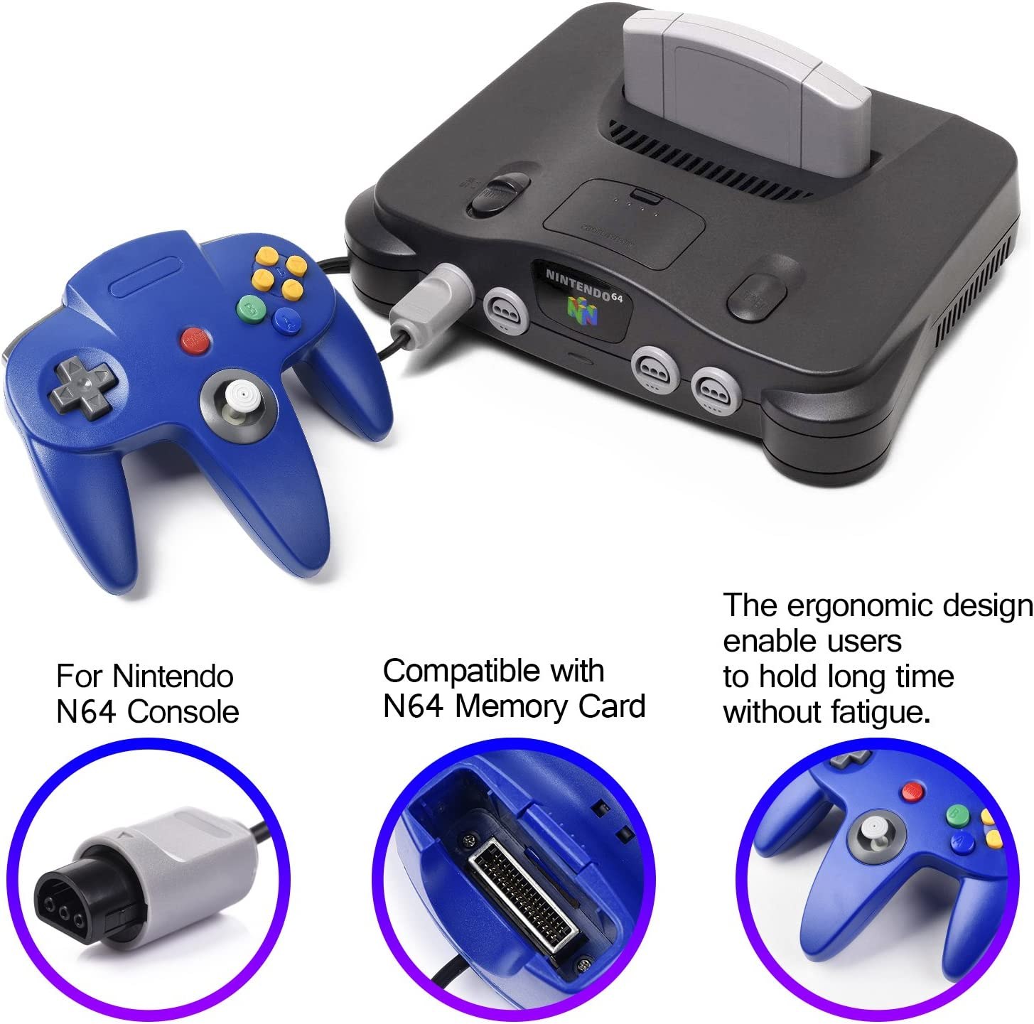 2Xclassic N64 Controller,Kiwitata Retro Wired Gamepad Controller Joystick for N64 Console Video Games System Red+Blue image number 1
