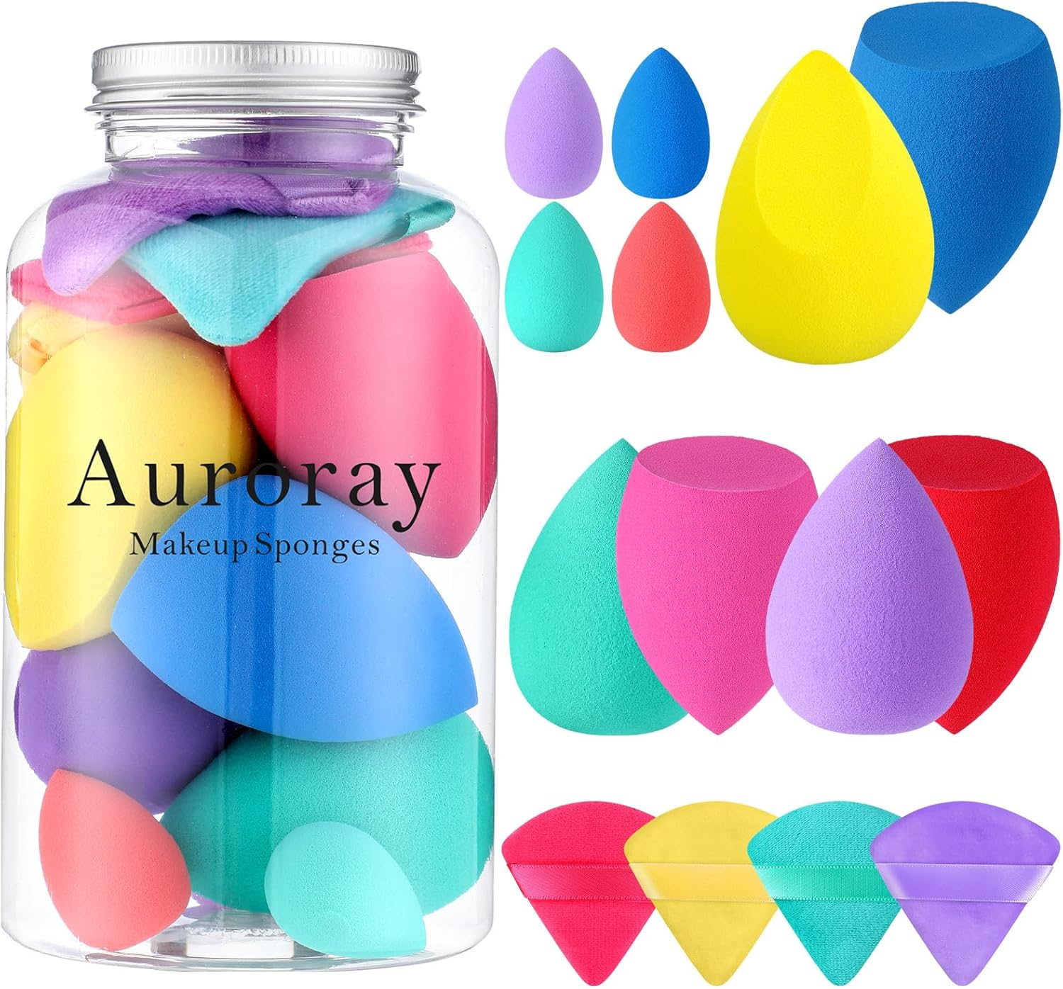 14 Pcs Makeup Sponge Set, Beauty Sponges Blender with 4 Pcs Powder Puff and 4 Pcs Mini Make up Sponges for Liquid,Foundation,Powder,Concealer,Cream (Black)