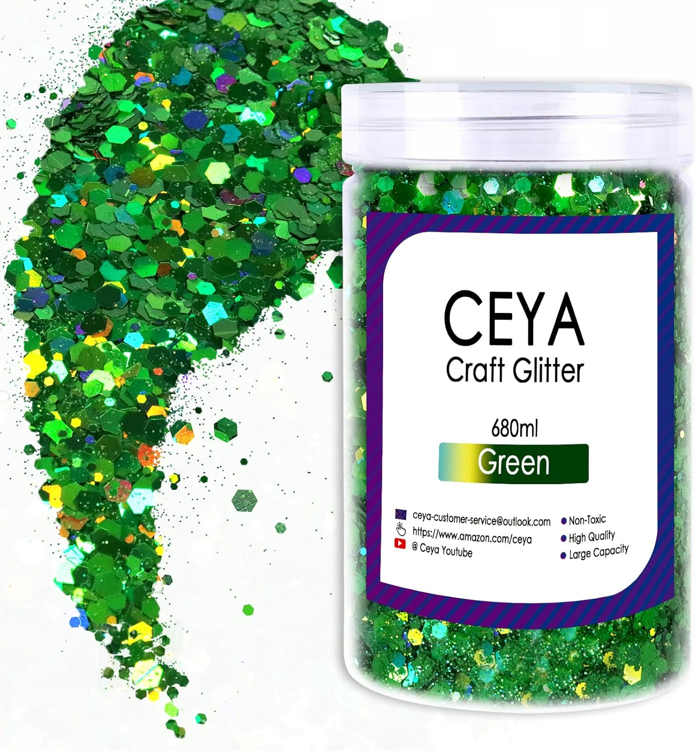 Ceya Holographic Chunky Glitter, 1 LB/ 16OZ Laser Red Bulk Craft Glitter Mixed Chunky Fine Glitter Bottled Metallic Flake Nail Sequins for Resin, Tumblers, Scrapbooking, Festival Decor, Art Project