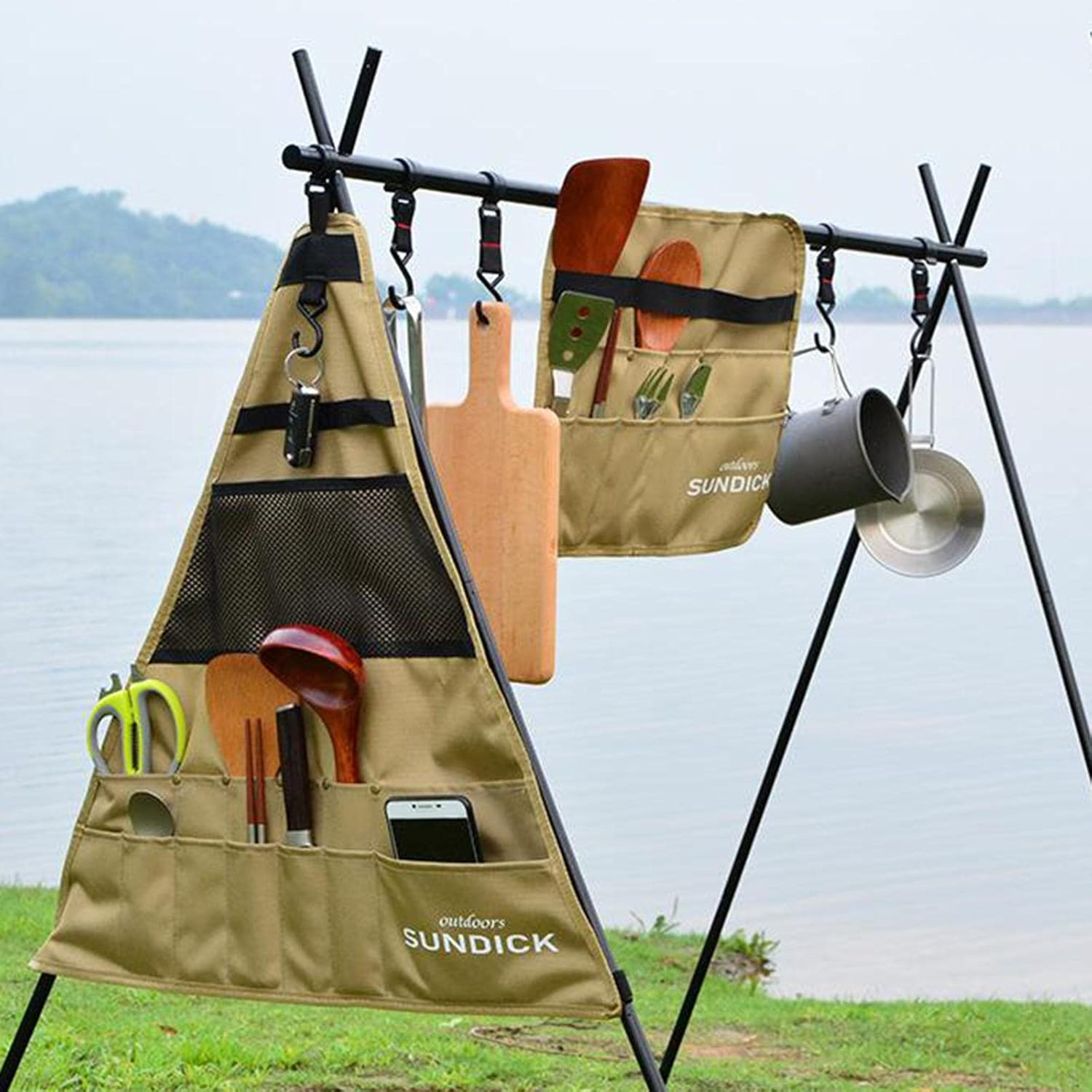 Bivouac Kitchen Cooking Utensil Tableware Travel Organizer Cook Accessories Portable Bag for BBQ Camping Hiking Travel Cookware Organizer Hanging Bag, Triangle Small image number 1