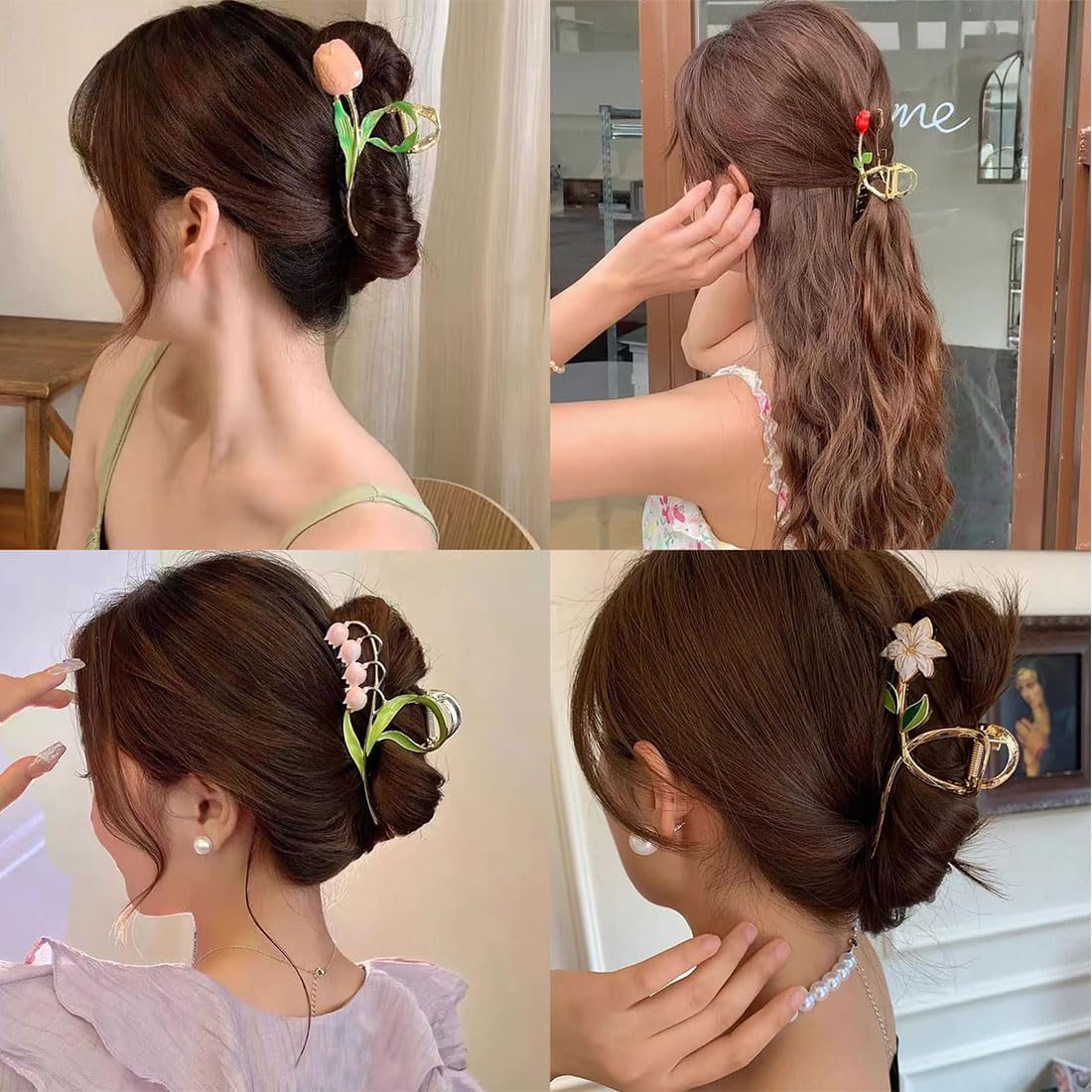 6Pcs Flower Metal Hair Claw Clips, Large Tulip Non-Slip Barrettes Strong Hold Hair Clamps Flower Claw Clips for Thick Hair, Elegant Flower Hair Clips Cute Hair Accessories for Women Girls image number 5
