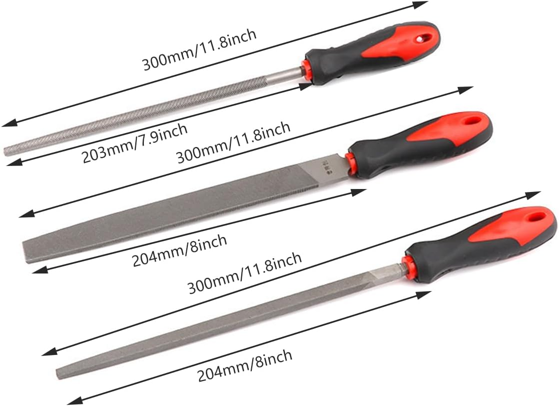 AIMALL 12" Flat Metal File Set with Soft Grip Handle, 3 Pieces, Precision Milled for Durable Cutting, Second-Cut Grade for Metal, Plastic, and Wood image number 2