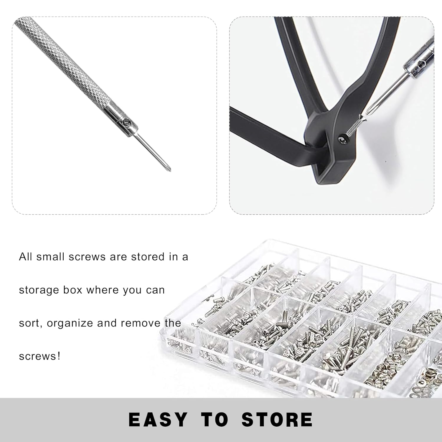 18 Kinds Micro Screws with Screwdriver,Glasses Screwdriver,Mini Small Screwdriver Set,Machine Screw Assortment Kit,Tiny Screws for Eyeglass, Watches, Phone, Laptop Repair(Phillips Head,Silver) image number 3