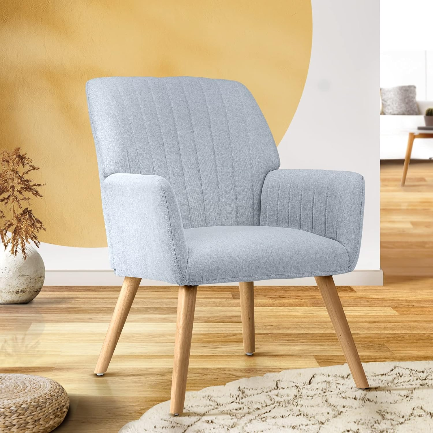 Oikiture Armchair with Fabric Metail Home Lounge Accent Chair Beige