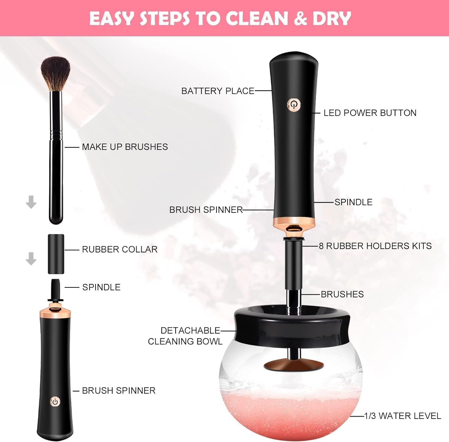 YBVABE Makeup Brush Cleaner and Dryer - USB Rechargeable Electric Makeup Brushes Cleaner Machine - Fast Drying and Efficient Brush Cleaner for Makeup Brushes image number 3