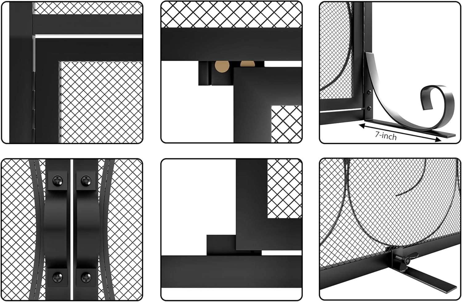 Kingson Fireplace Screen with Hinged Doors Magnetic 2 Panels Sturdy Steel Frame Durable Metal Mesh Decorative Free Standing Spark Guard- Black image number 6