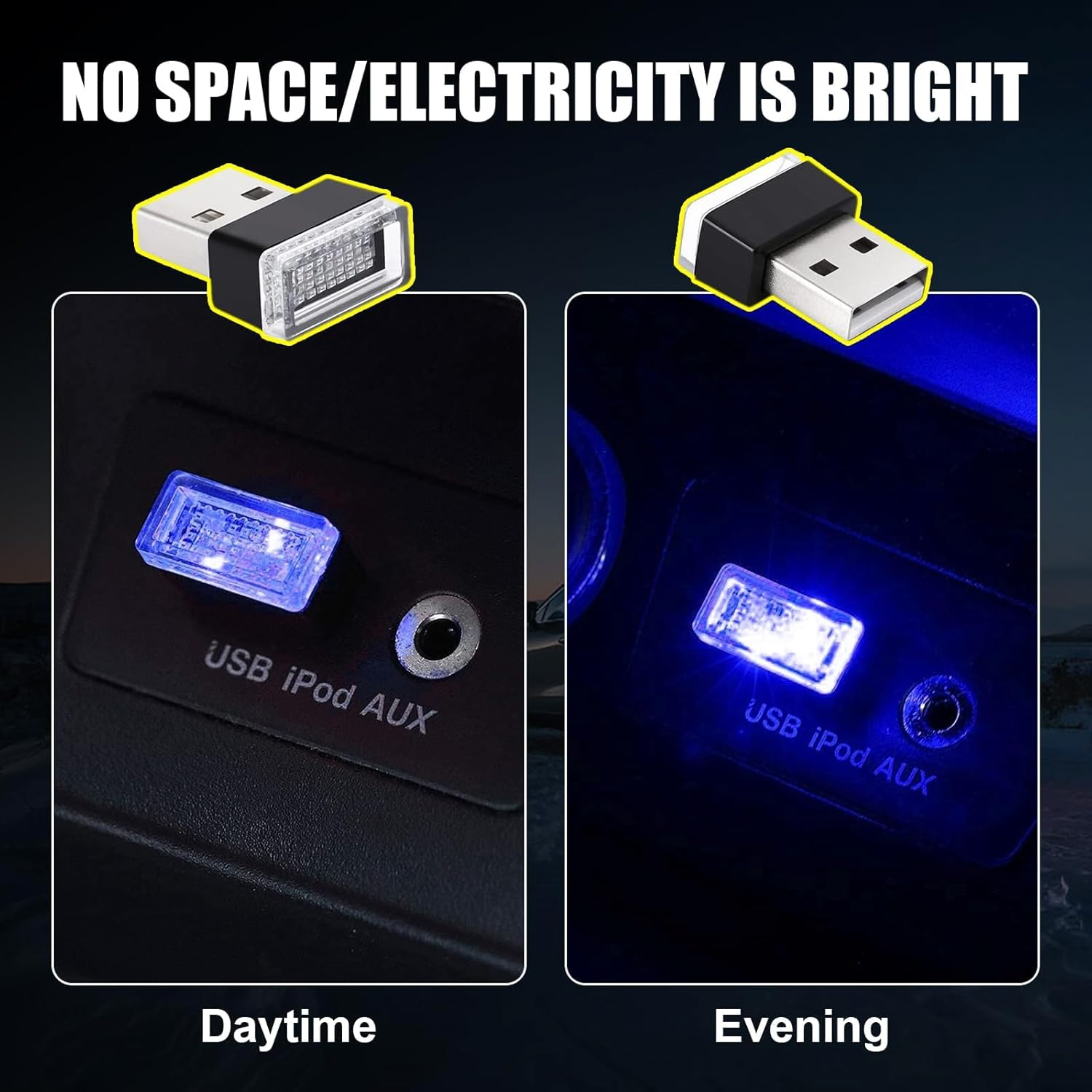4 PCS USB LED Car Interior Atmosphere Lamp, Portable Mini LED Night Light, Plug-In USB Interface Trunk Ambient Lighting Kit, Universal Car Interior Accessories (Blue+Ice Blue) - Ice Blue image number 2