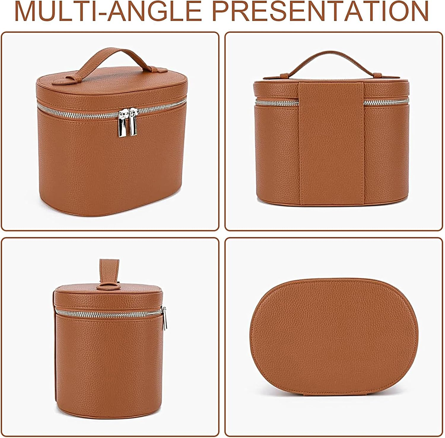 Makeup Bag, PU Leather Vanity Case with Removable Divider, Large Capacity Portable Cosmetic with Multi Pockets, Waterproof Make up Case with Handle and Zipper, Travel Makeup Bag image number 3