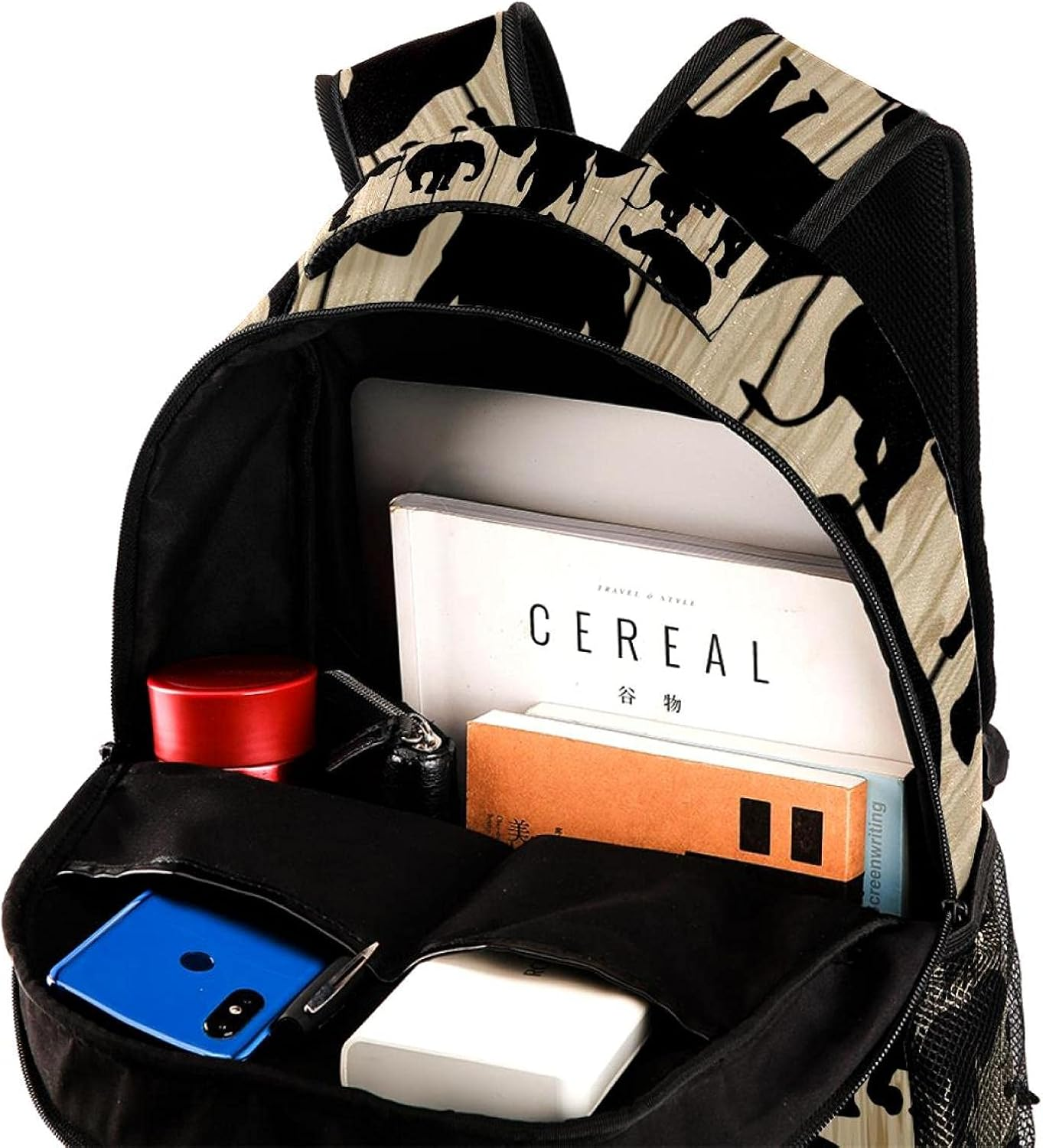 Elephant Silhouette Clipart Backpack Students Shoulder Bags Travel Bag College School Tote Backpacks image number 1