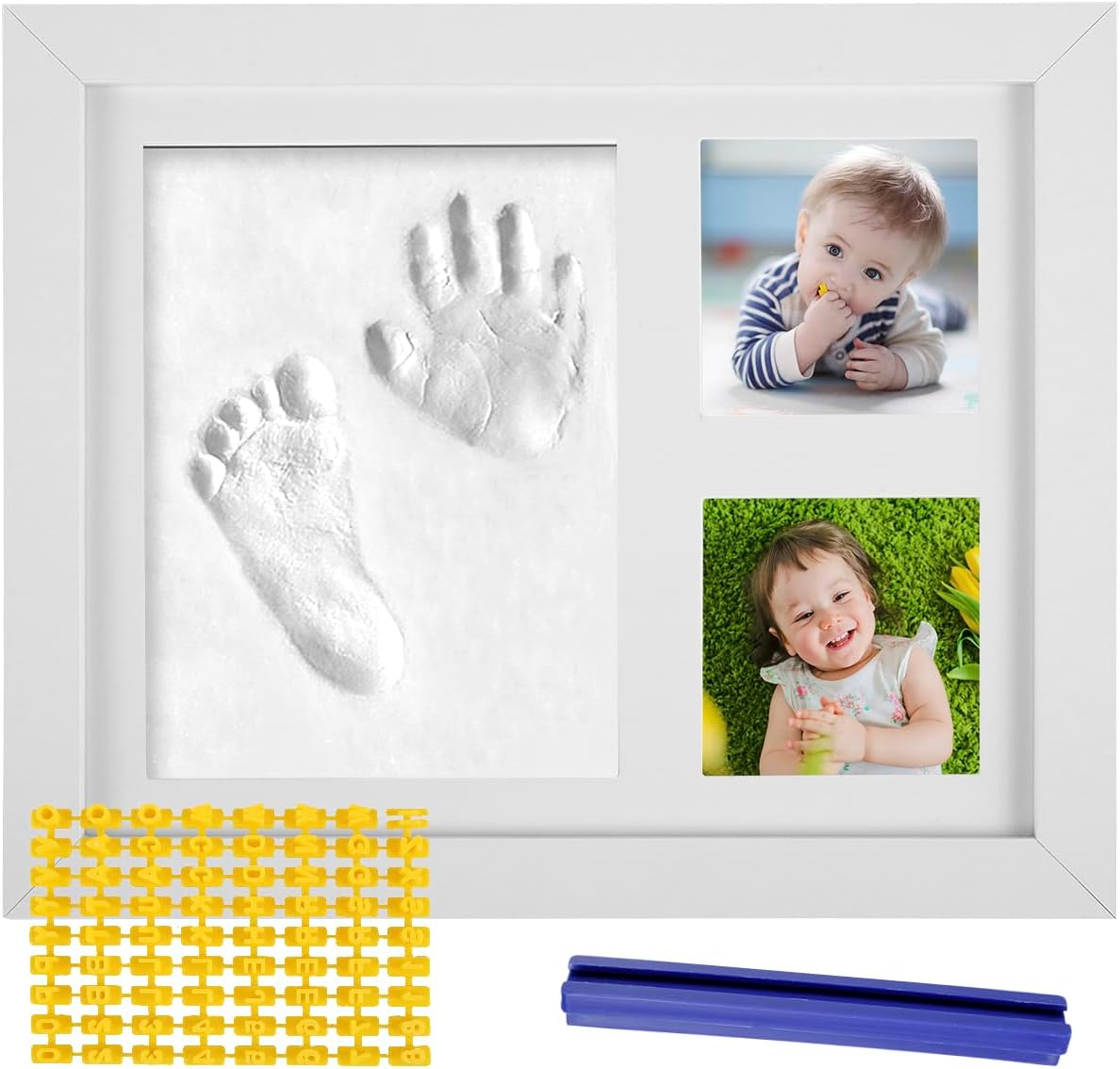 Baby Handprint and Footprint Makers Kit DIY Newborn Baby Keepsake Frame Clay Hand Print Picture Frame Foot Impression Photo Keepsake New Mom Baby Shower Gifts for Boys Girls image number 1
