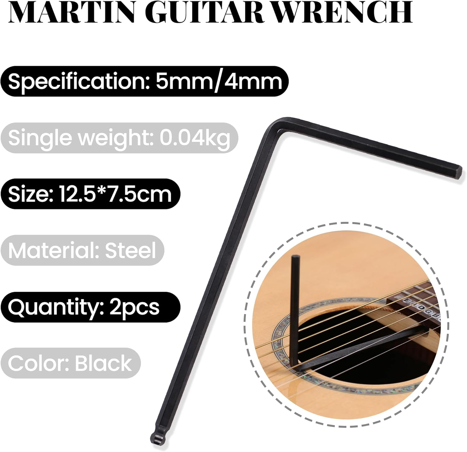 Guitar Truss Rod Wrench Set - 5Mm and 4Mm Allen Keys for Truss Rod Adjustment image number 4