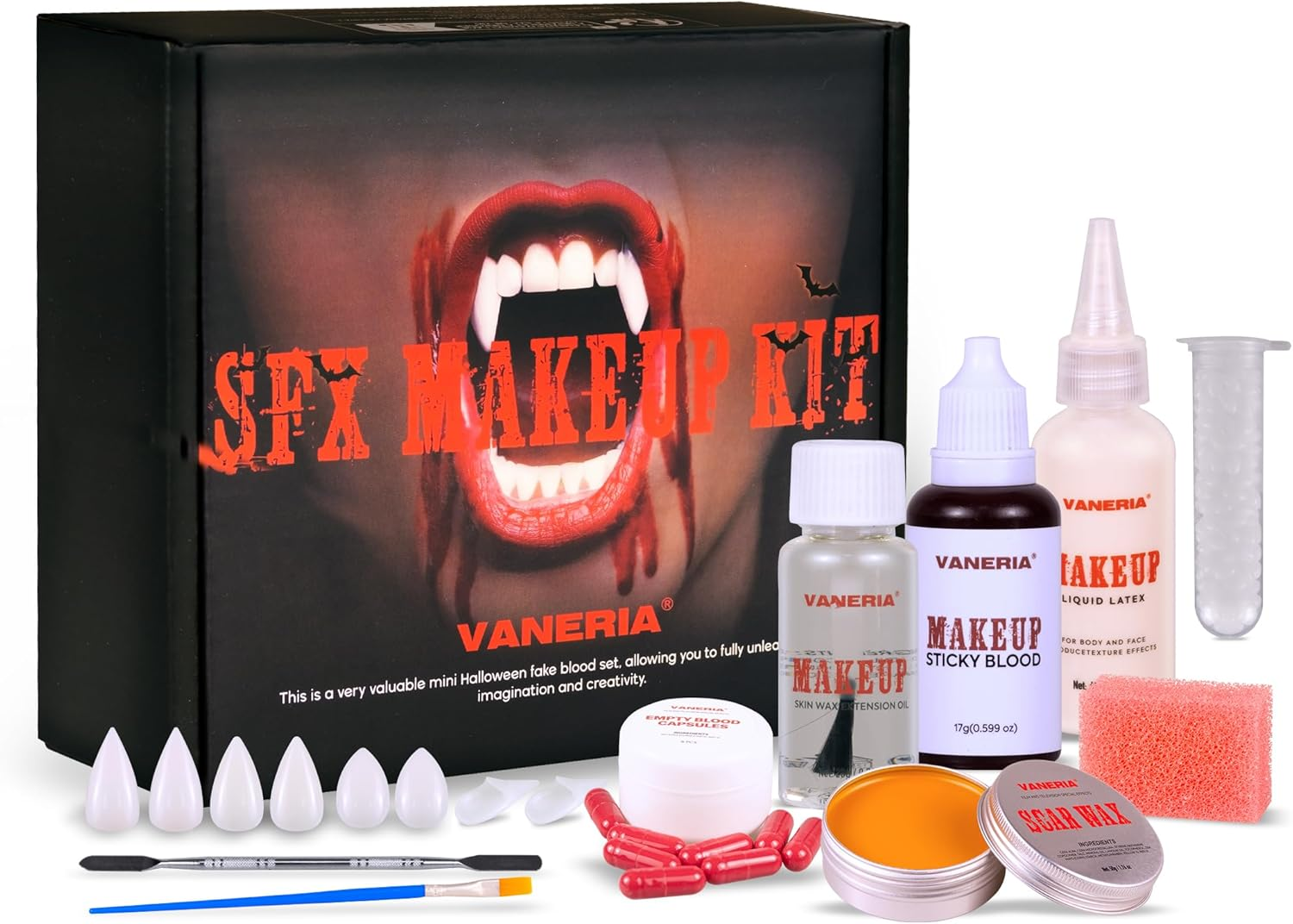 Halloween Makeup Kit,Fake Blood Scar Wax Charred Ash Powder with Sponges Brush,Sfx Makeup,Special Effects Makeup Kit.293G image number 5