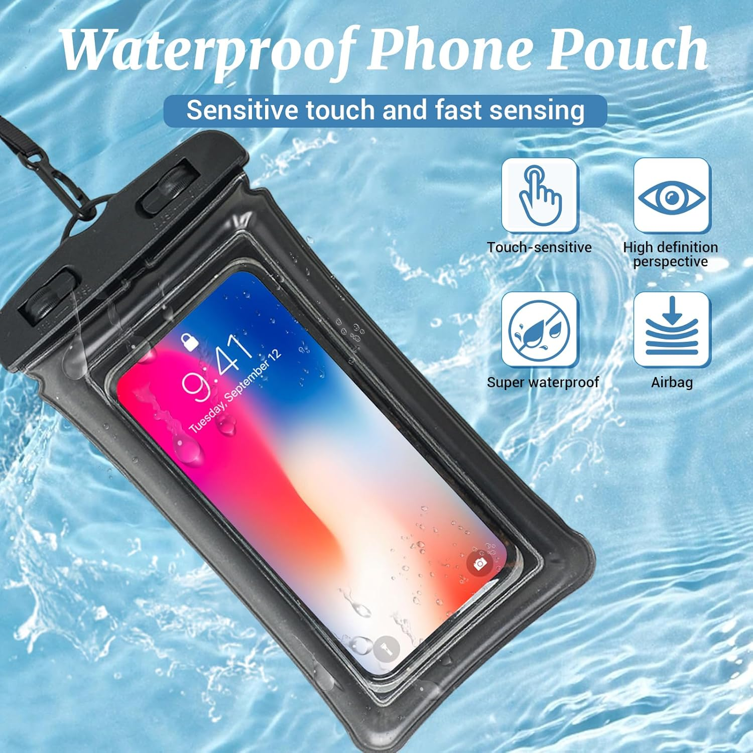 AIAOO Waterproof Phone Pouch 4 Pack, IPX8 Waterproof Phone Case for Iphone 17 16 15 14 Pro Max Plus, Galaxy S25 S24 Ultra, Universal Fit up to 7.2 Inch, Black & White Dry Bag for Water Activities image number 1