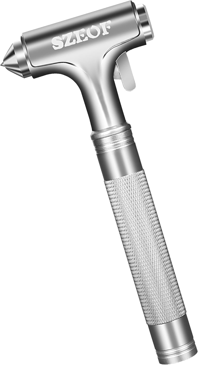 Car Window Breaker with Seat Belt Cutter,Car Safety Hammer,Car Escape Tool,Metal Automotive Glass Breaker,Vehicle Emergency Tools,Car Accidents Safety Kit(Silver)