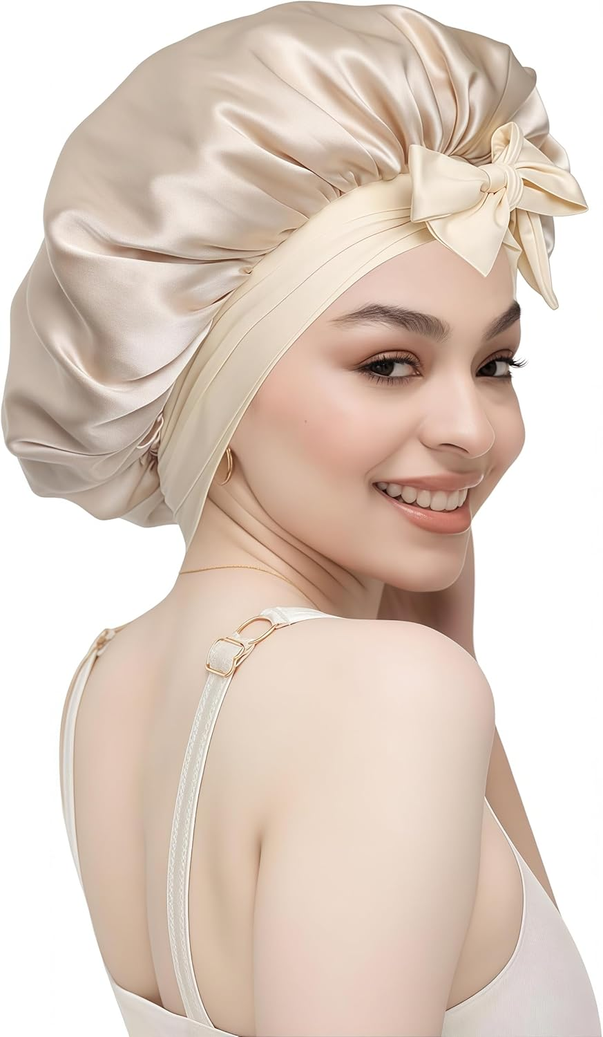 100% Silk Bonnet for Sleeping, Double Layer 22 Momme Mulberry Silk Hair Bonnet, Silk Wrap with Soft Tie Band Sleep Caps for Women