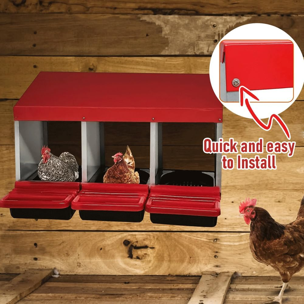 3 Hole Chicken Nesting Box Chicken Hen Laying Nest Box Nesting Box, Chicken Hen Coop Hutch Laying Nesting Box 3 Compartment inside outside Roll Away Lay Egg Nesting Box image number 6