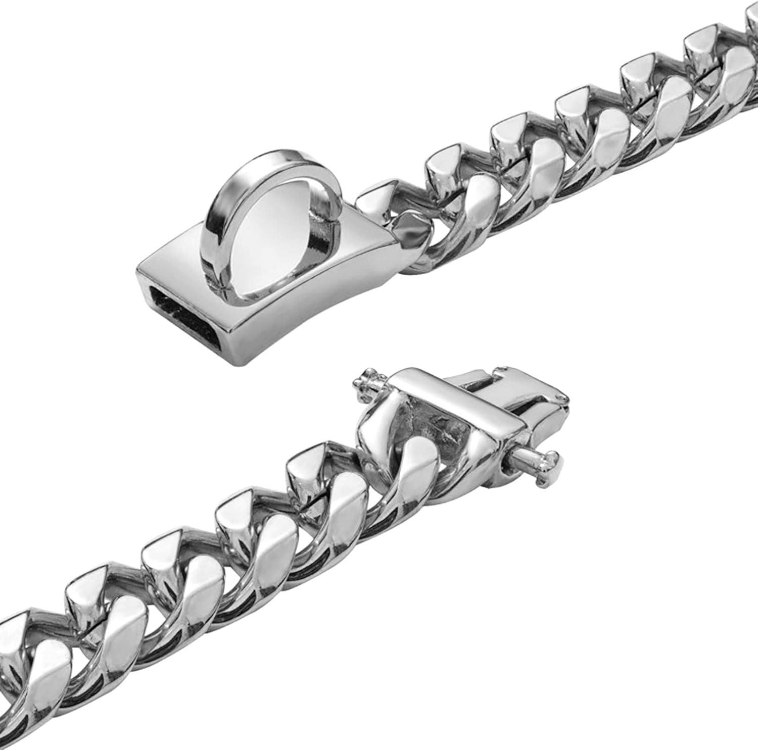 LASIEYO Silver Dog Collar 15 Mm Wide Cuban Link Dog Necklace Chain Collar with Metal Buckle D Ring Puppy Costume image number 5