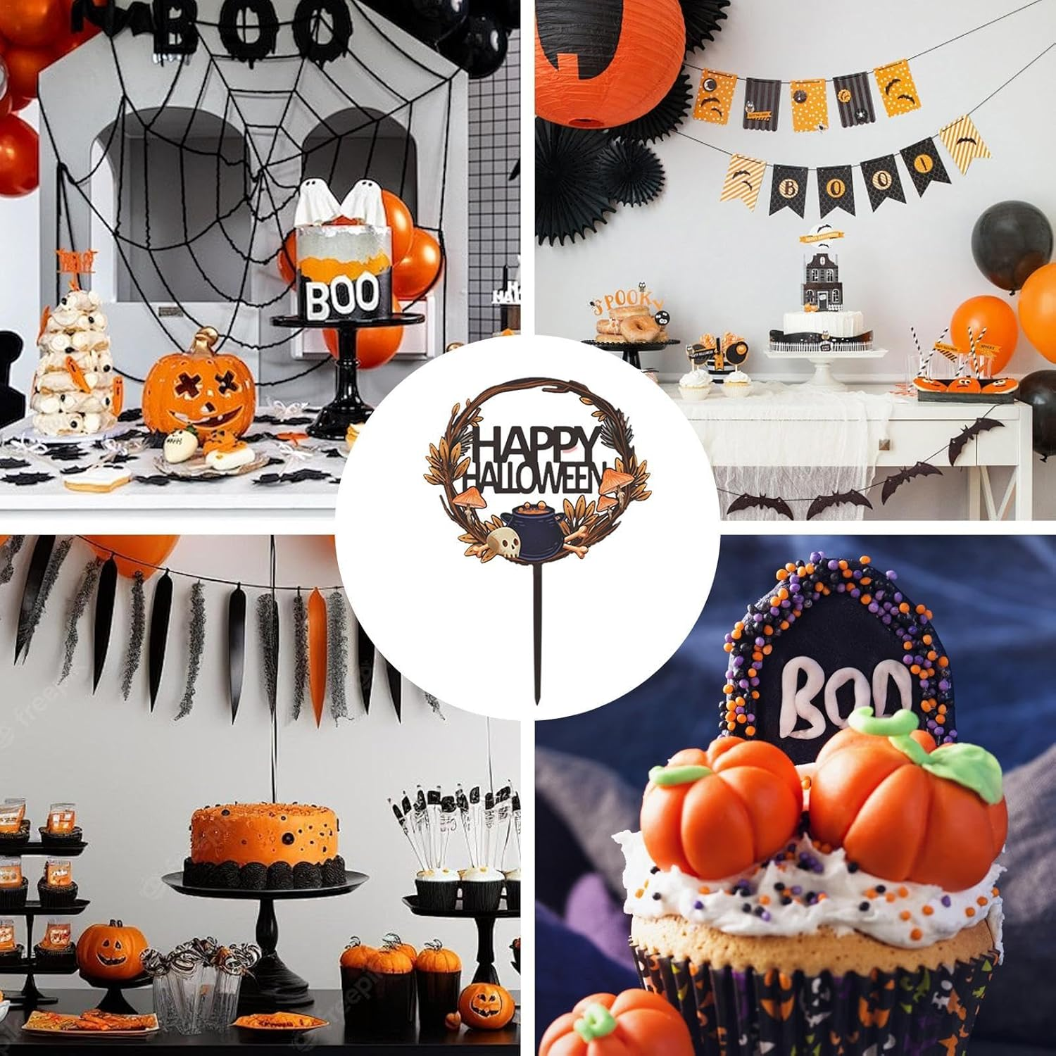 Halloween Party Cake Decoration,Table Decoration Cake Topper - Cake Decoration Cards Table Decoration Supplies Halloween Party Cake Decorations Horror for Boy Girls image number 5