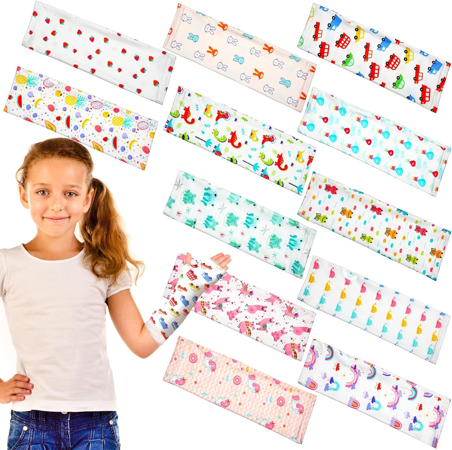 Suhine 12 Pcs Kids Arm Cast Cover Bandage Protector Soft Reusable Elastic Cast Sleeve Arm Decorative Cast Cover Removable Washable Wrist Elbow Protection Cover image number 2